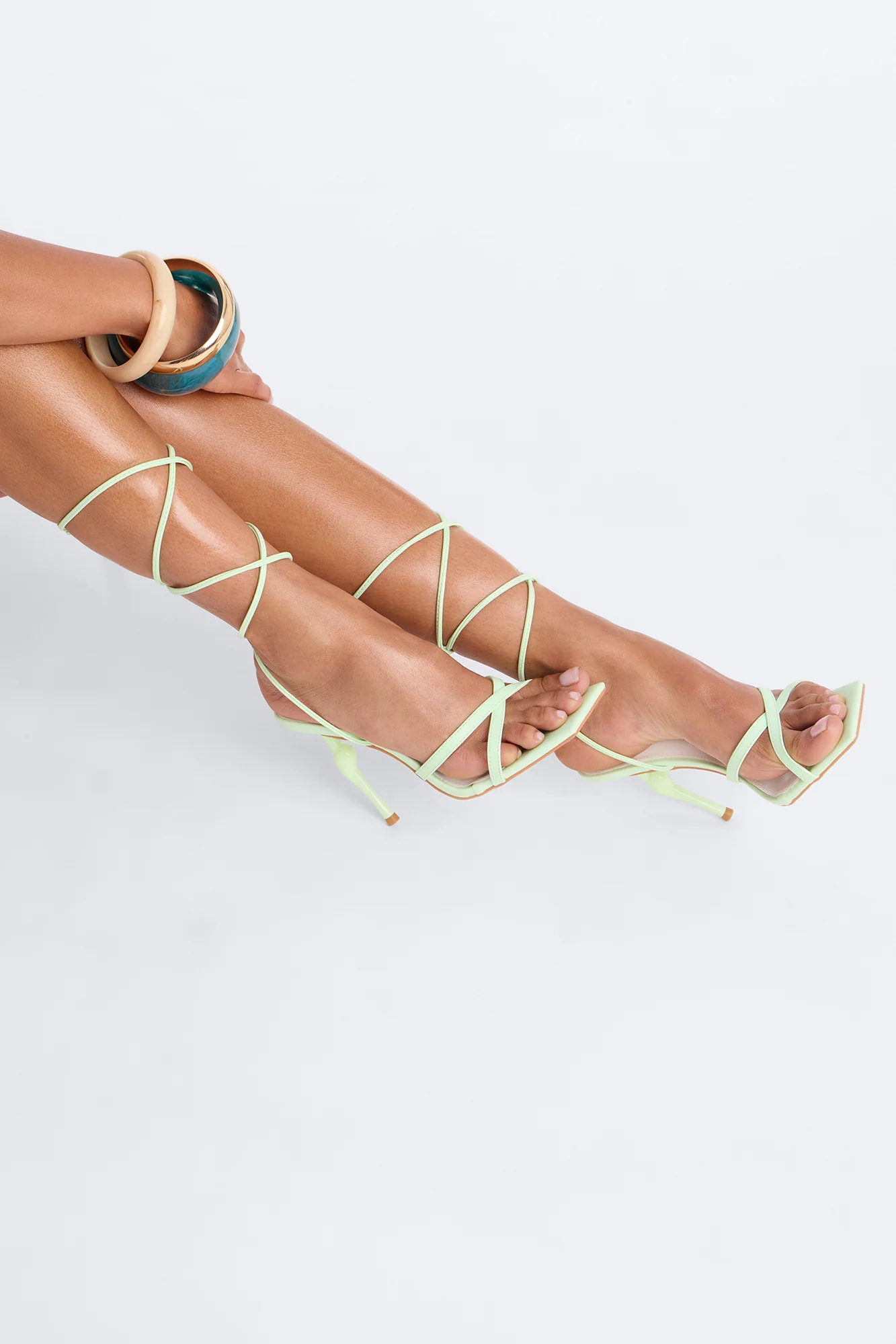 Femma Wrap Up Stiletto Heels - Green - Image 3