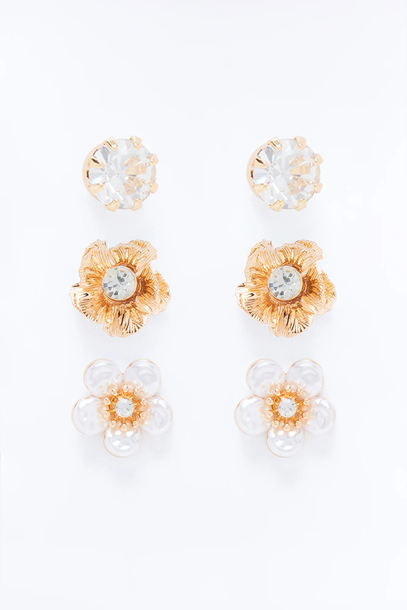 Femme Garden Party 3 Pair Earring Set - Gold/combo