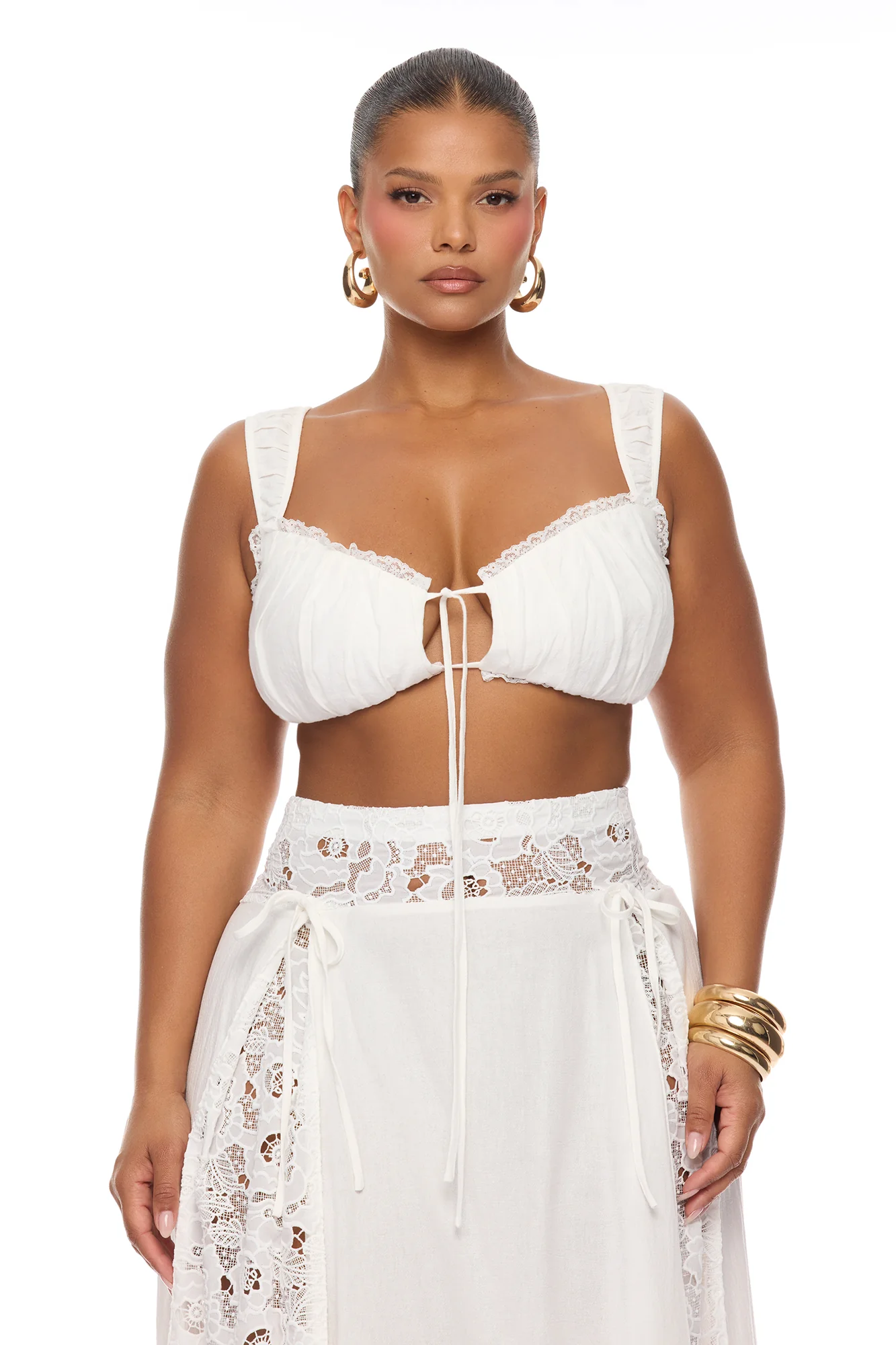 Femme Muse Lace Linen Skirt Set - White - Image 6