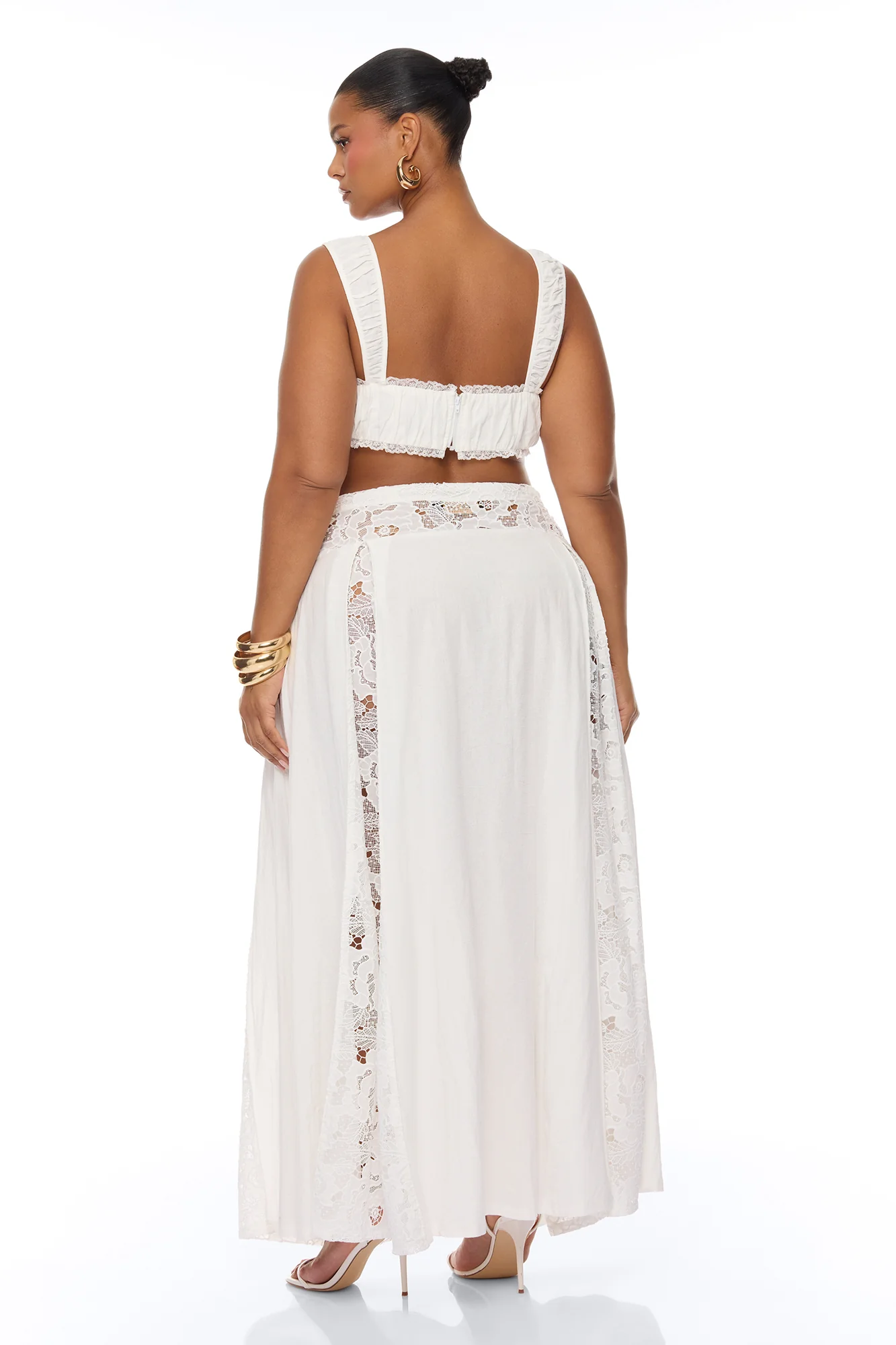 Femme Muse Lace Linen Skirt Set - White - Image 8
