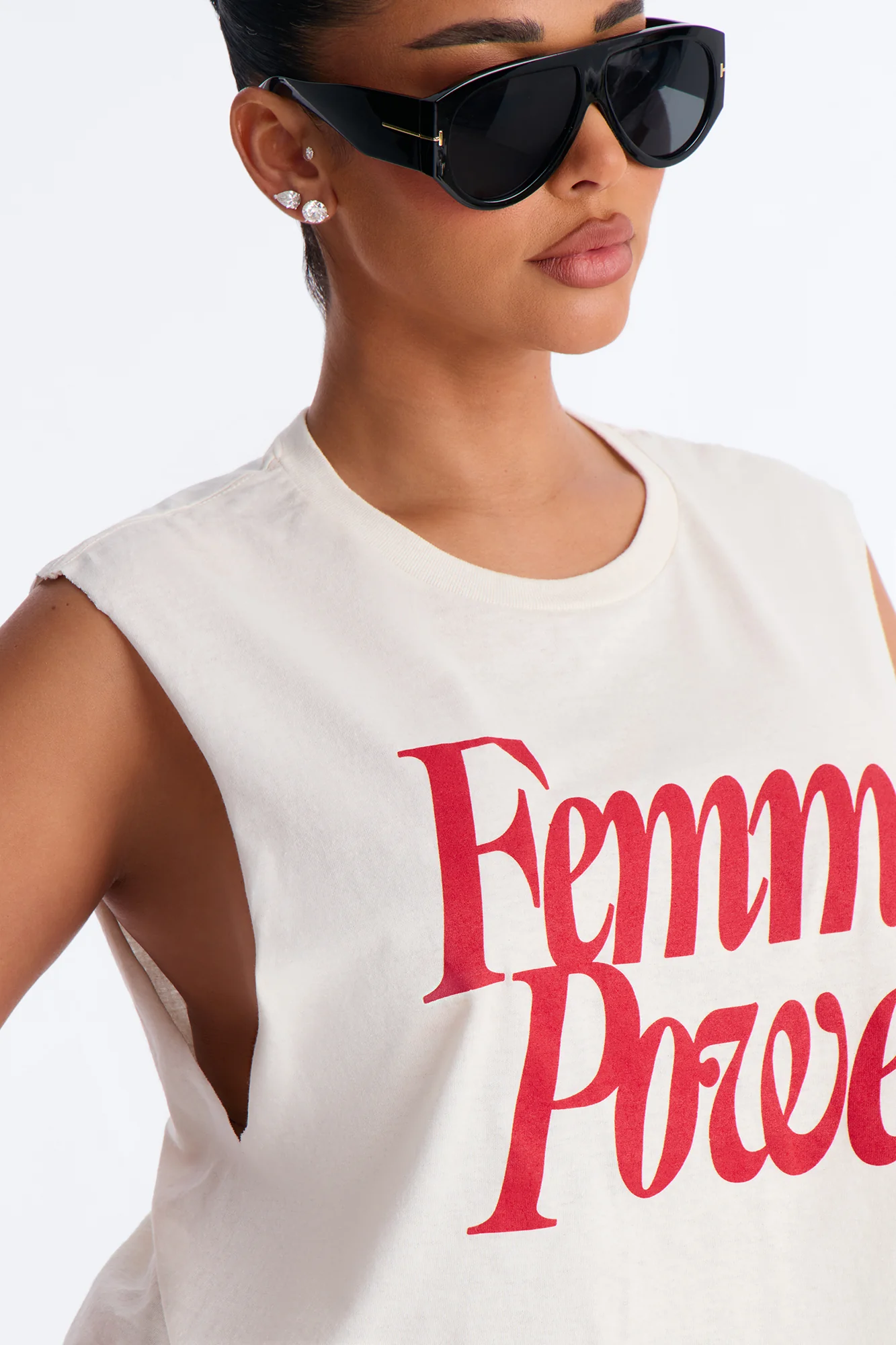 Femme Power Cropped Muscle Tank - Cream - Image 3