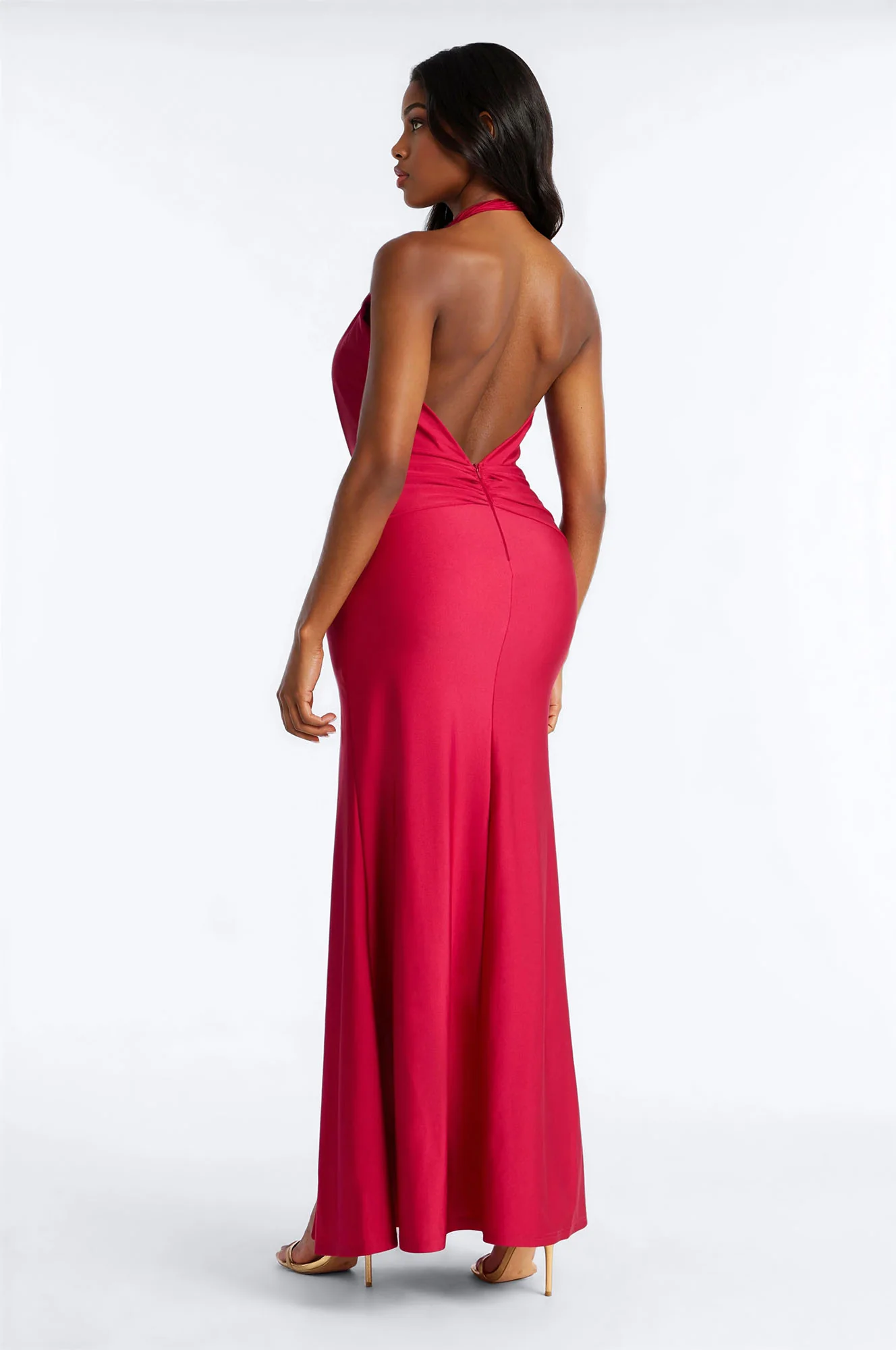 Ferrah Draped Backless Gown - Red - Image 4