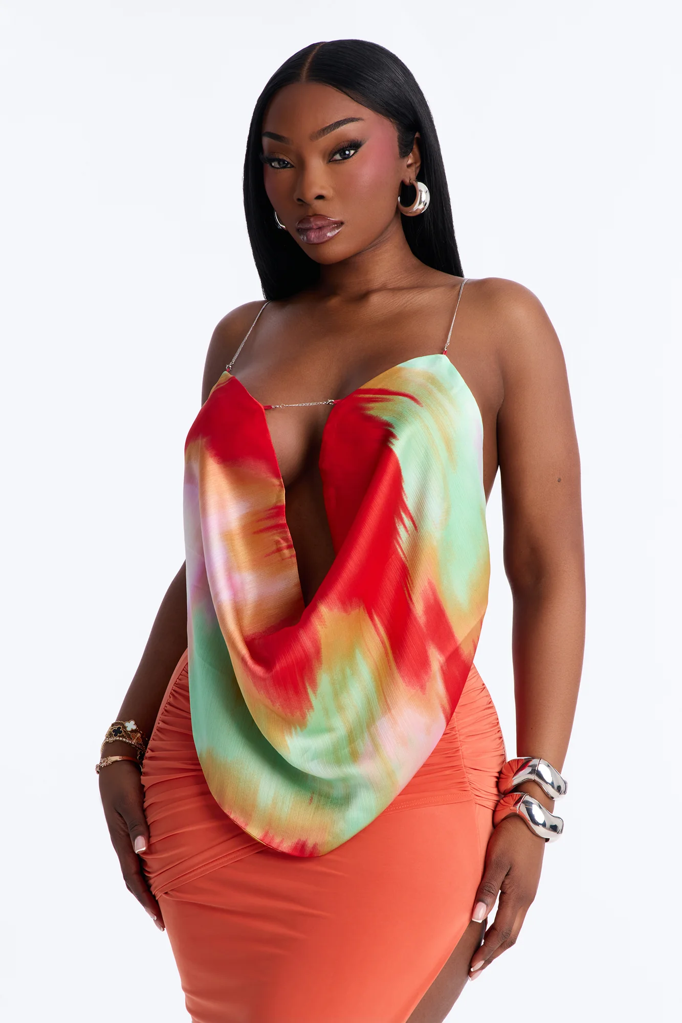 Festival Babe Chain Strap Satin Halter Top - Multi Color - Image 7