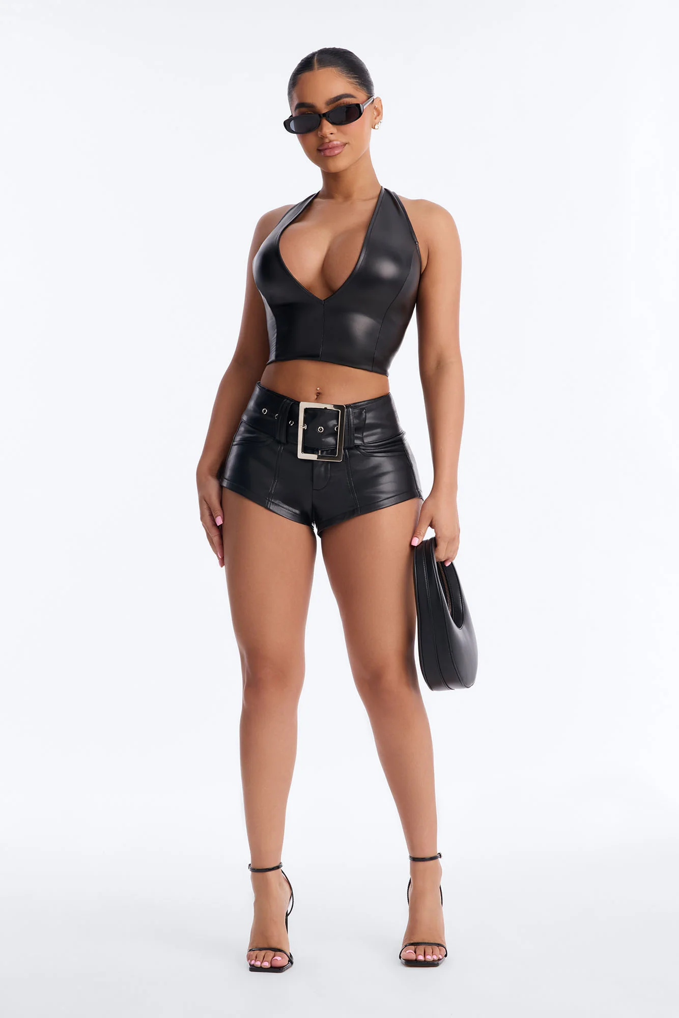 Festival Fever Belted Faux Leather Micro Short - Black