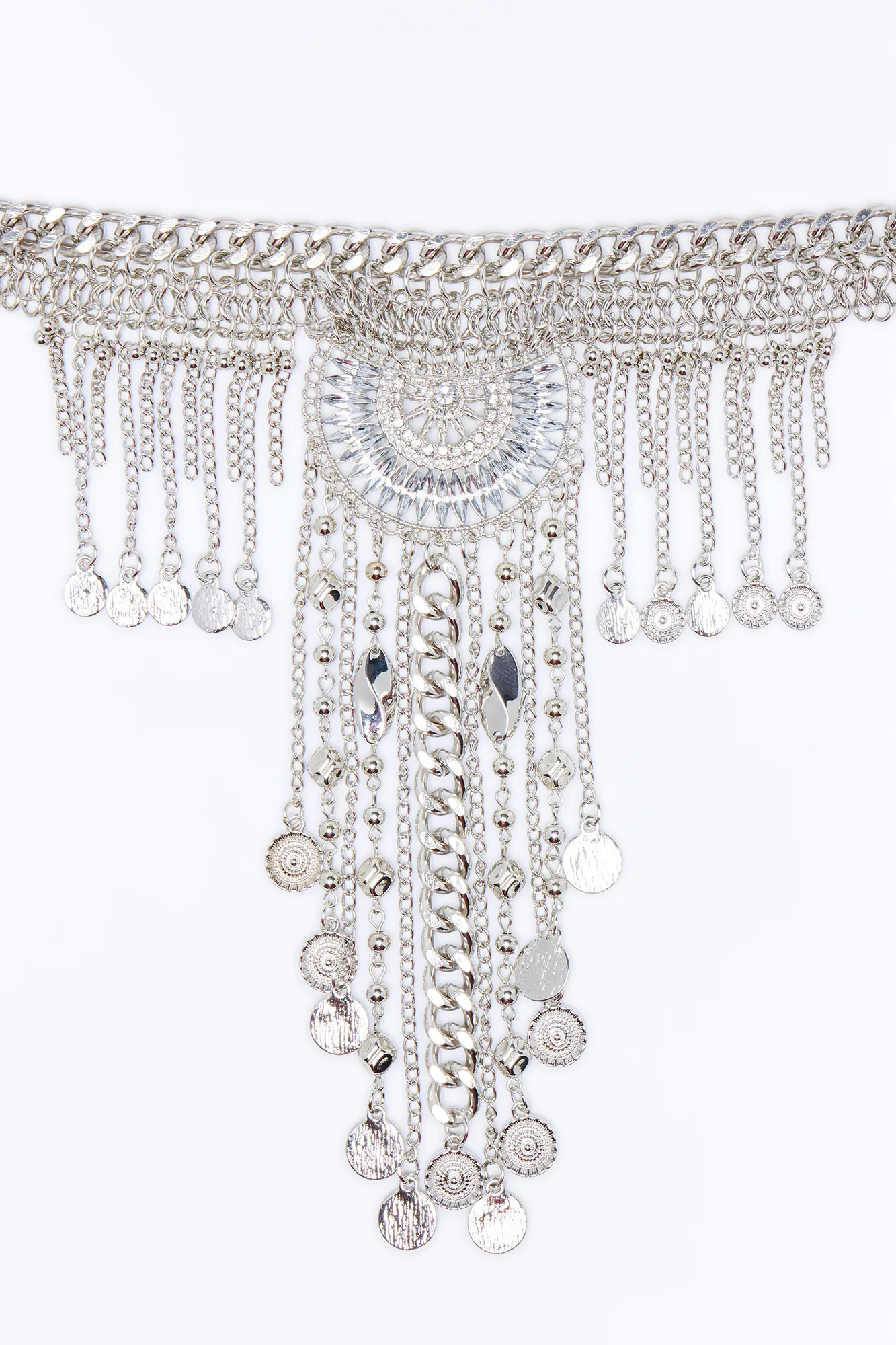 Festival Mode Rhinestone Layered Necklace - Silver - Image 3