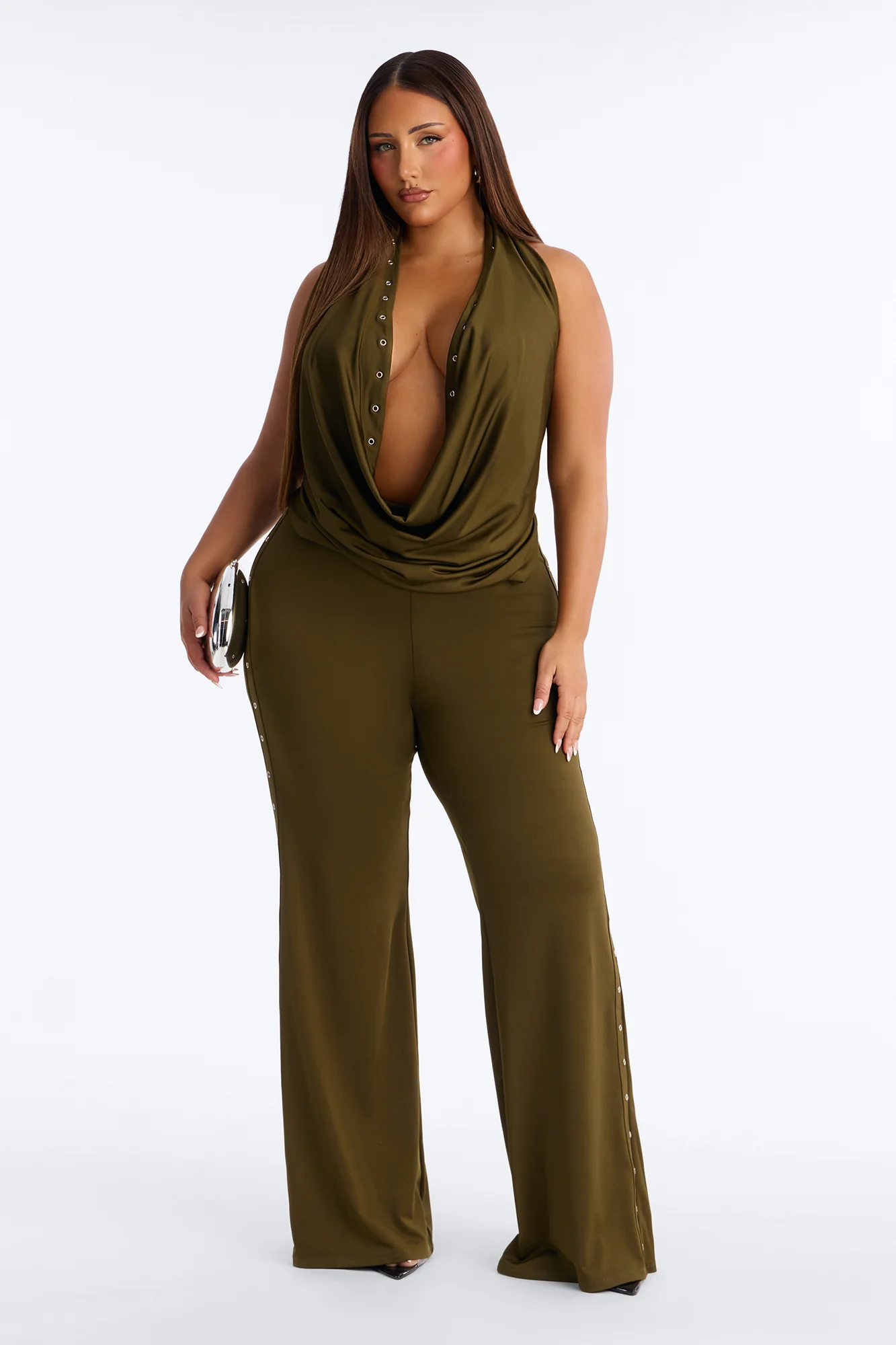 Festival Night Backless Wide Leg Jumpsuit - Olive - Image 5