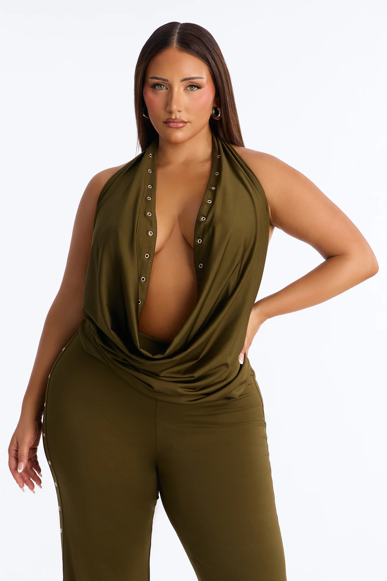 Festival Night Backless Wide Leg Jumpsuit - Olive - Image 6