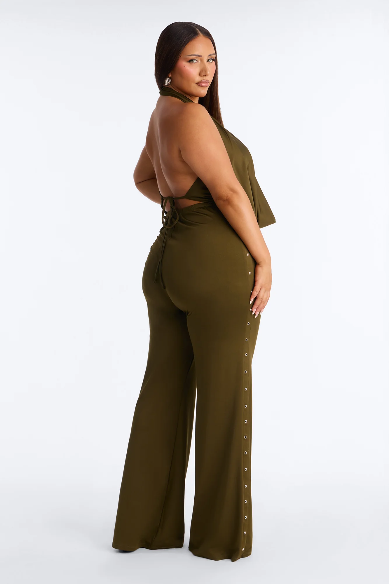 Festival Night Backless Wide Leg Jumpsuit - Olive - Image 8