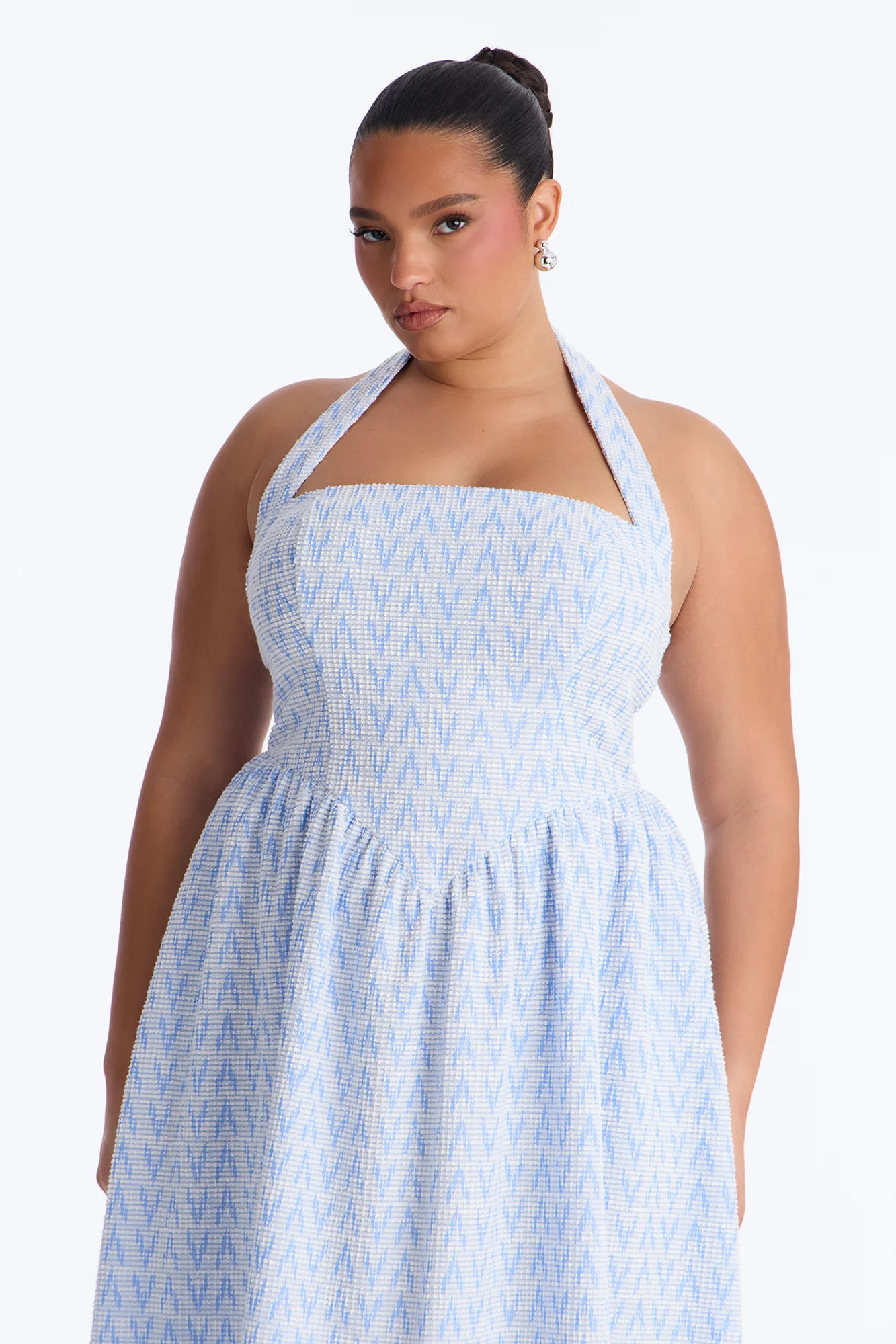 Fia Halter Tweed Midi Dress - Blue - Image 6