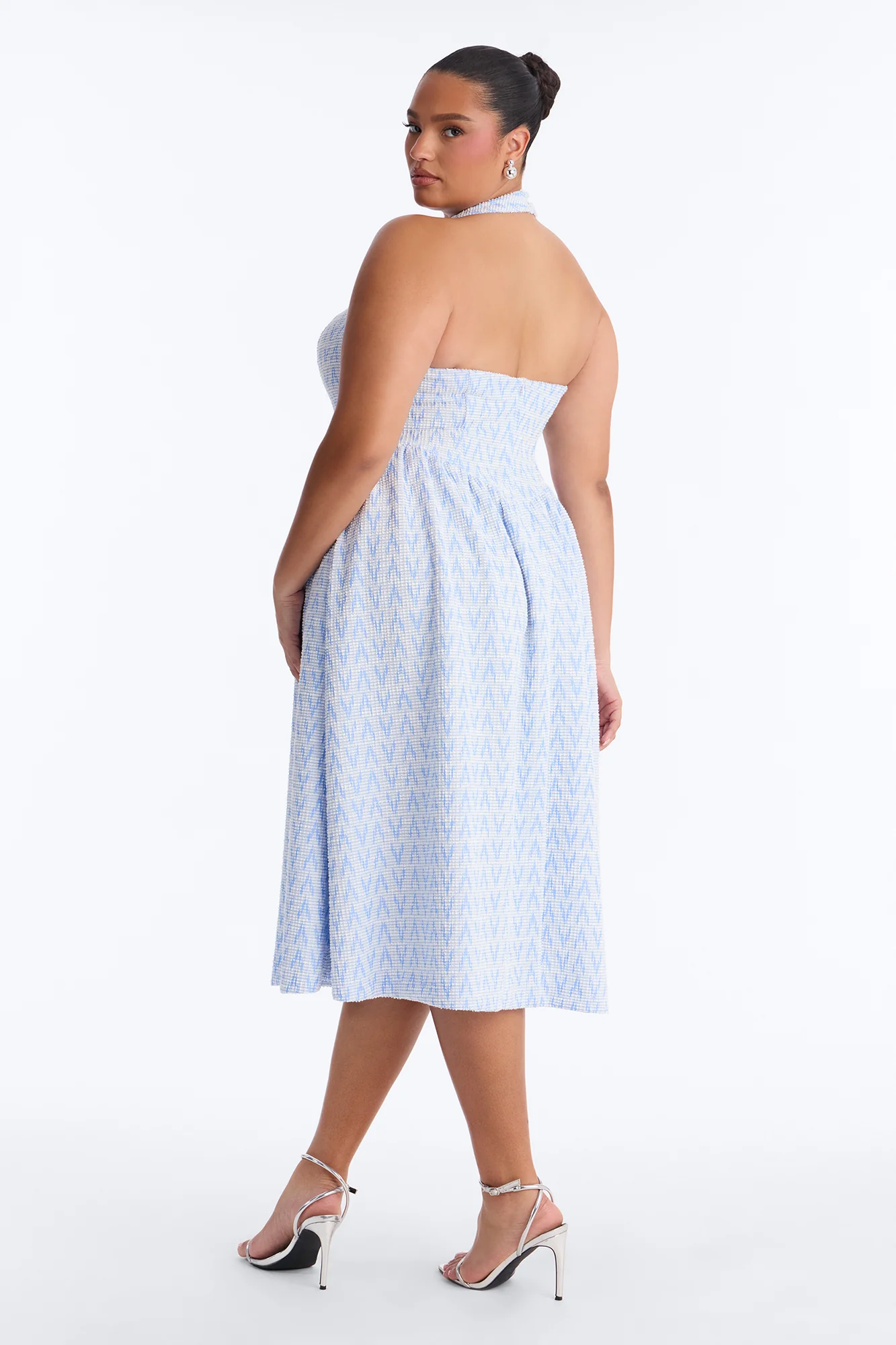 Fia Halter Tweed Midi Dress - Blue - Image 7