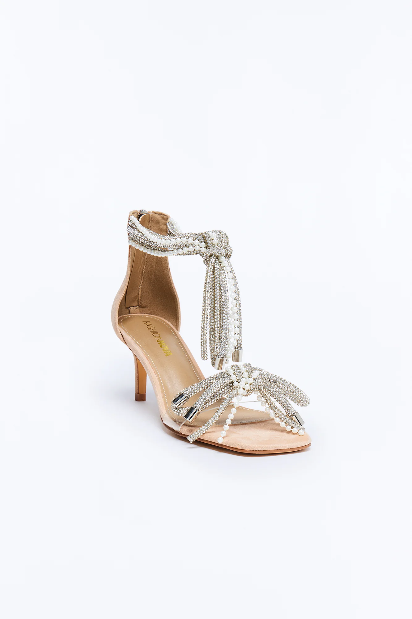 Fina Rhinestone Embellished Heels - Beige - Image 2