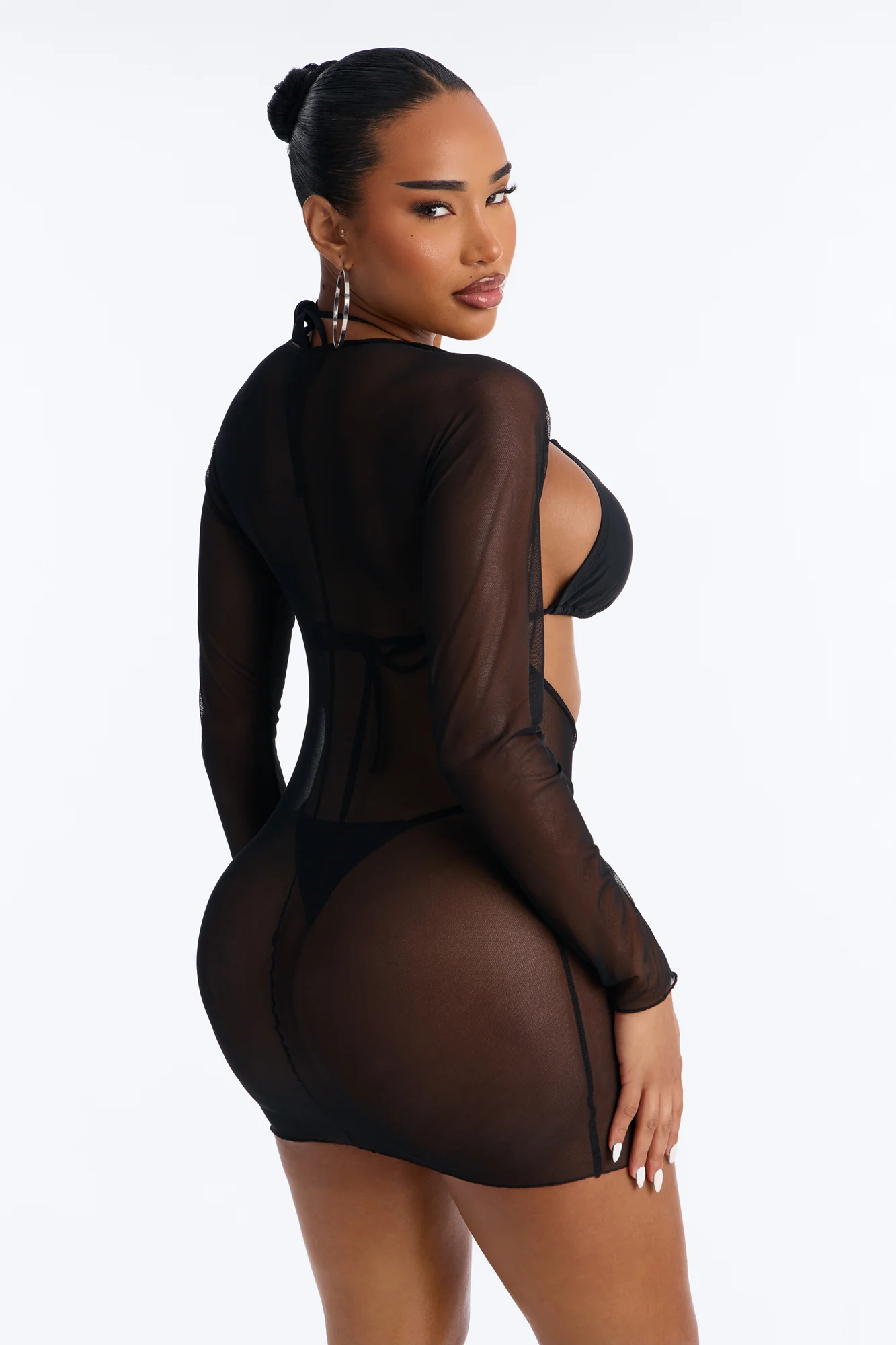 Find Your Groove Mesh Swim Cover Up Mini Dress - Black - Image 4