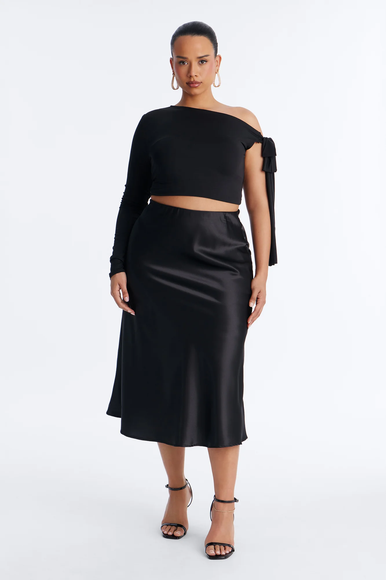 Finer Things Satin Midi Skirt - Black - Image 5