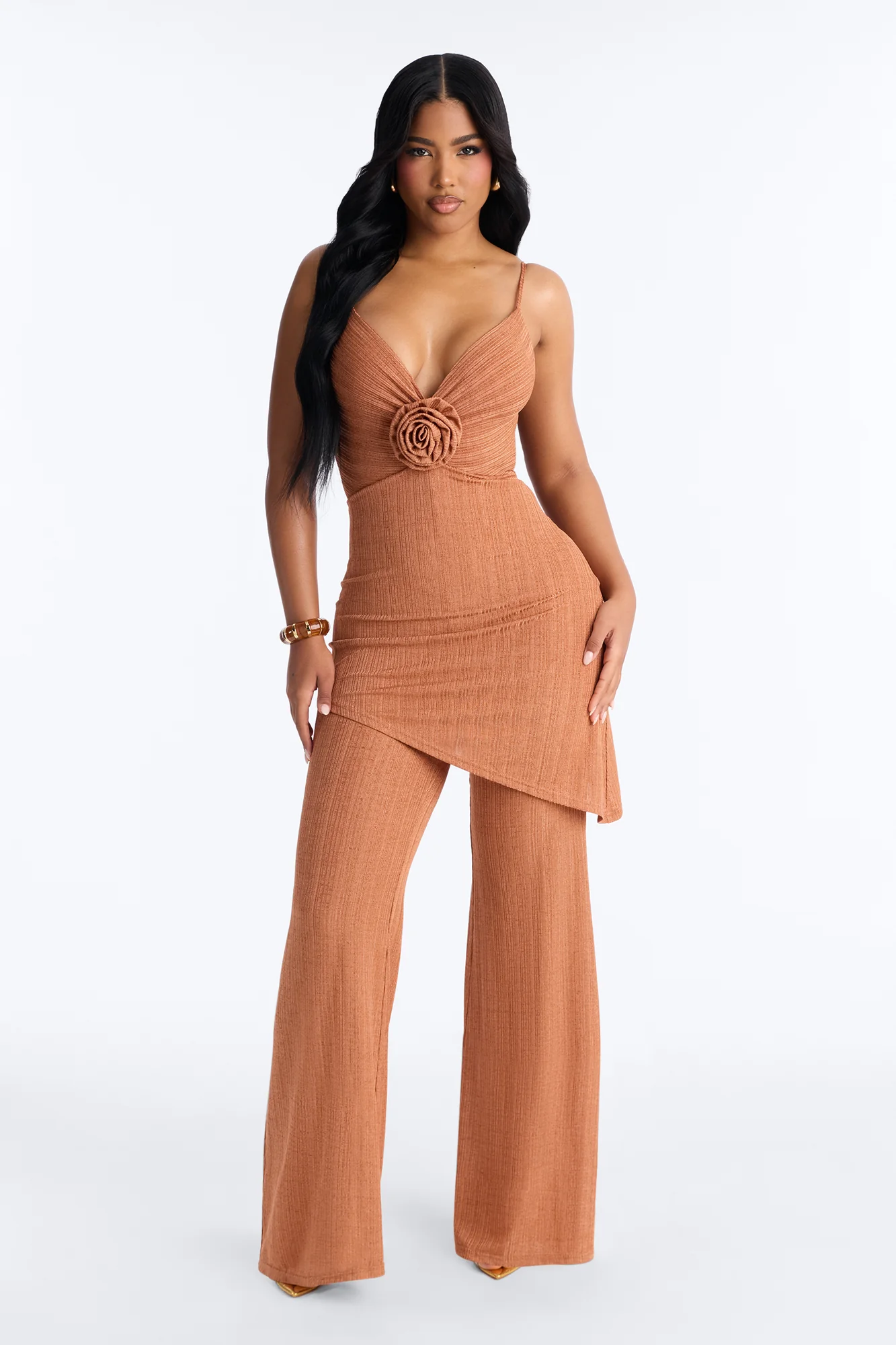 Fiona Draped Wide Leg Jumpsuit - Bronze