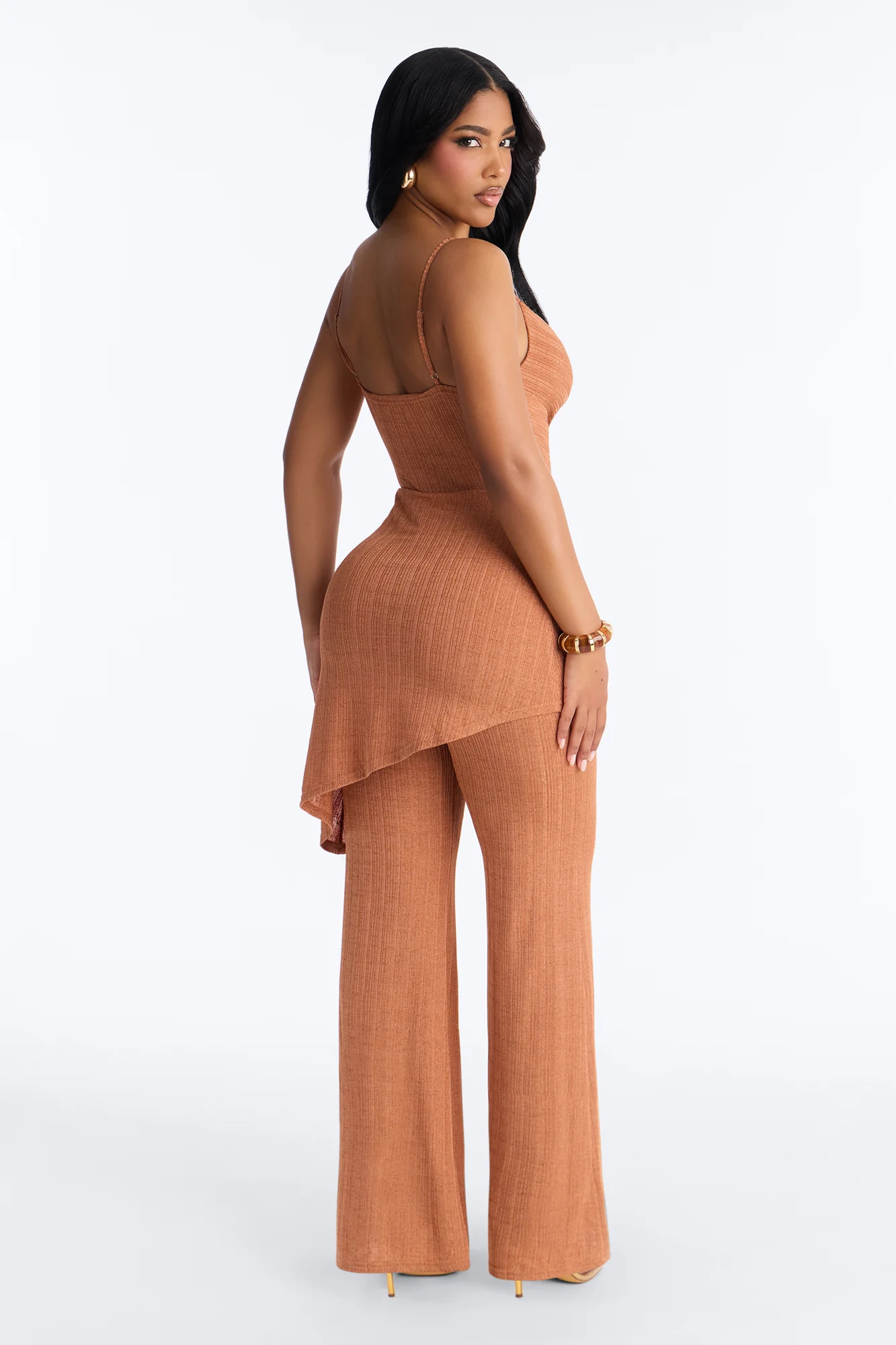 Fiona Draped Wide Leg Jumpsuit - Bronze - Image 4