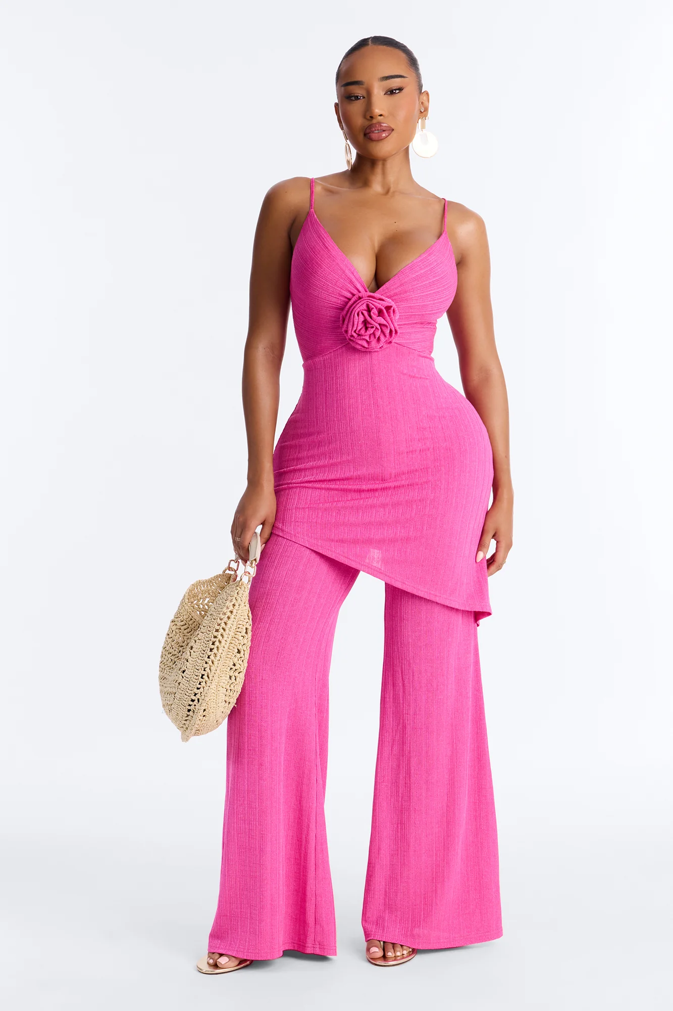 Fiona Draped Wide Leg Jumpsuit - Hot Pink
