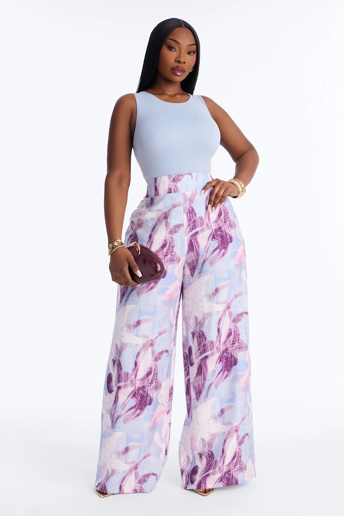Fiona Floral Wide Leg Pant - Blue/combo - Image 5