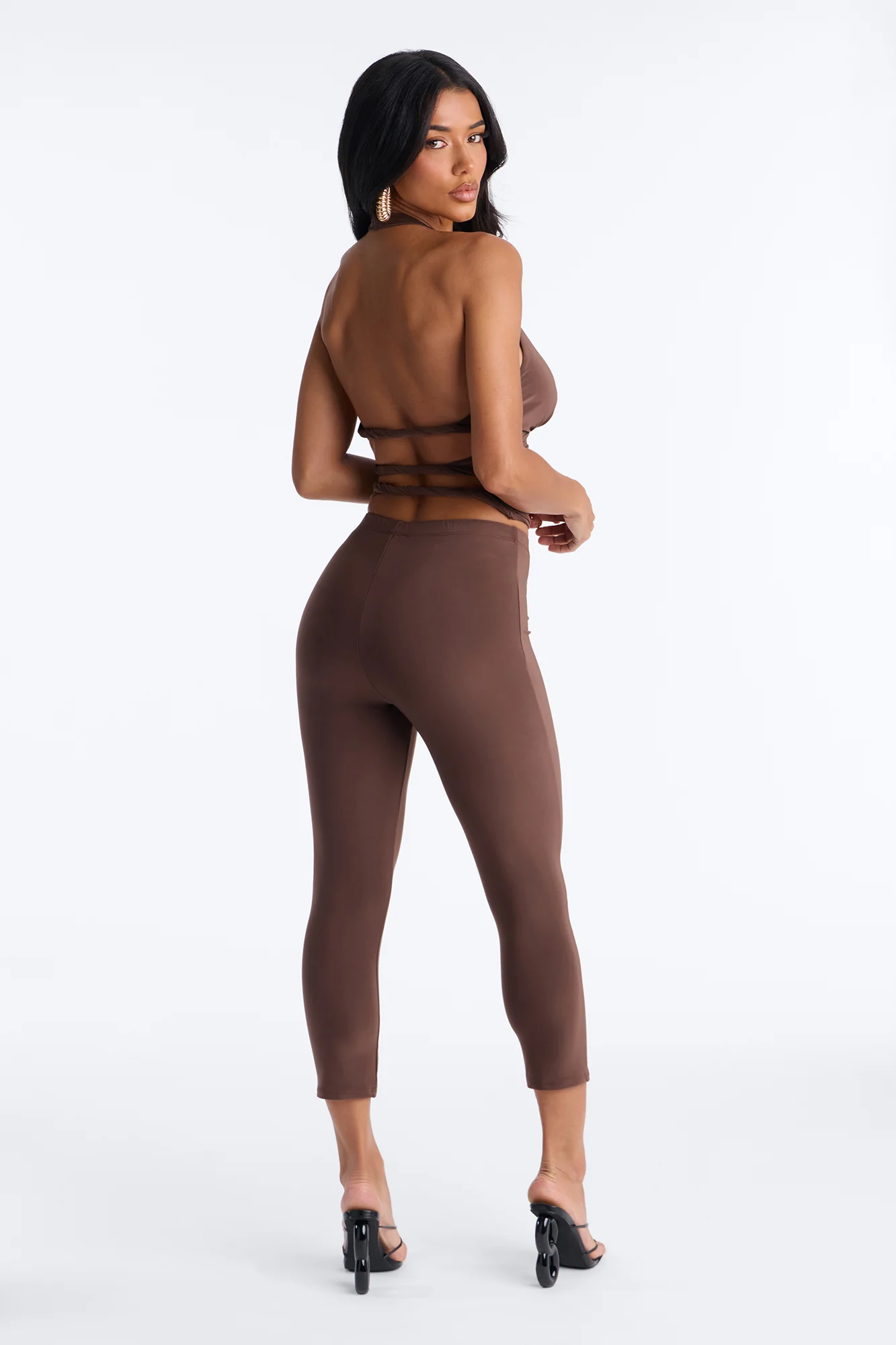 Fiona Strappy Back Halter Capri Set - Brown - Image 4