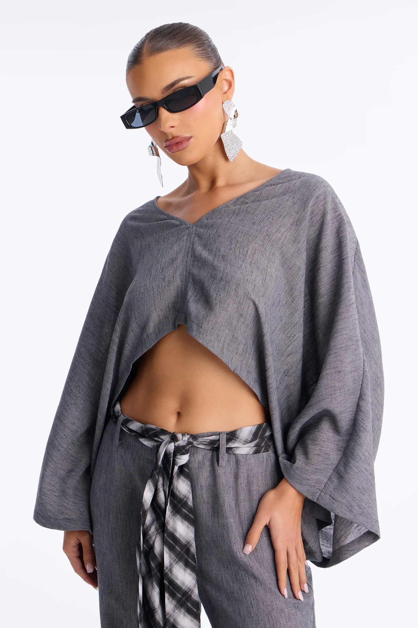 Fiora Scarf Belt Pant Set - Grey - Image 2