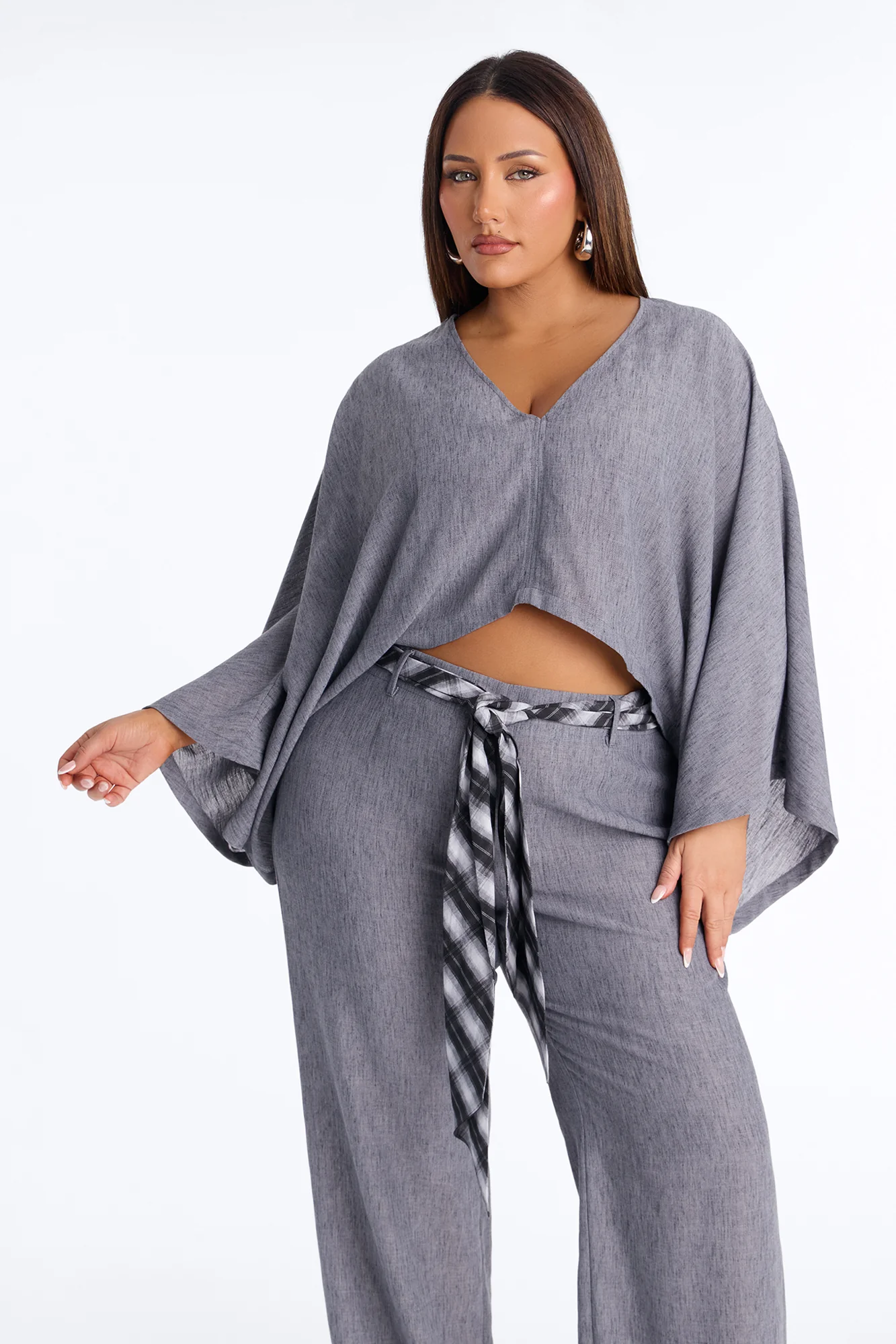 Fiora Scarf Belt Pant Set - Grey - Image 5