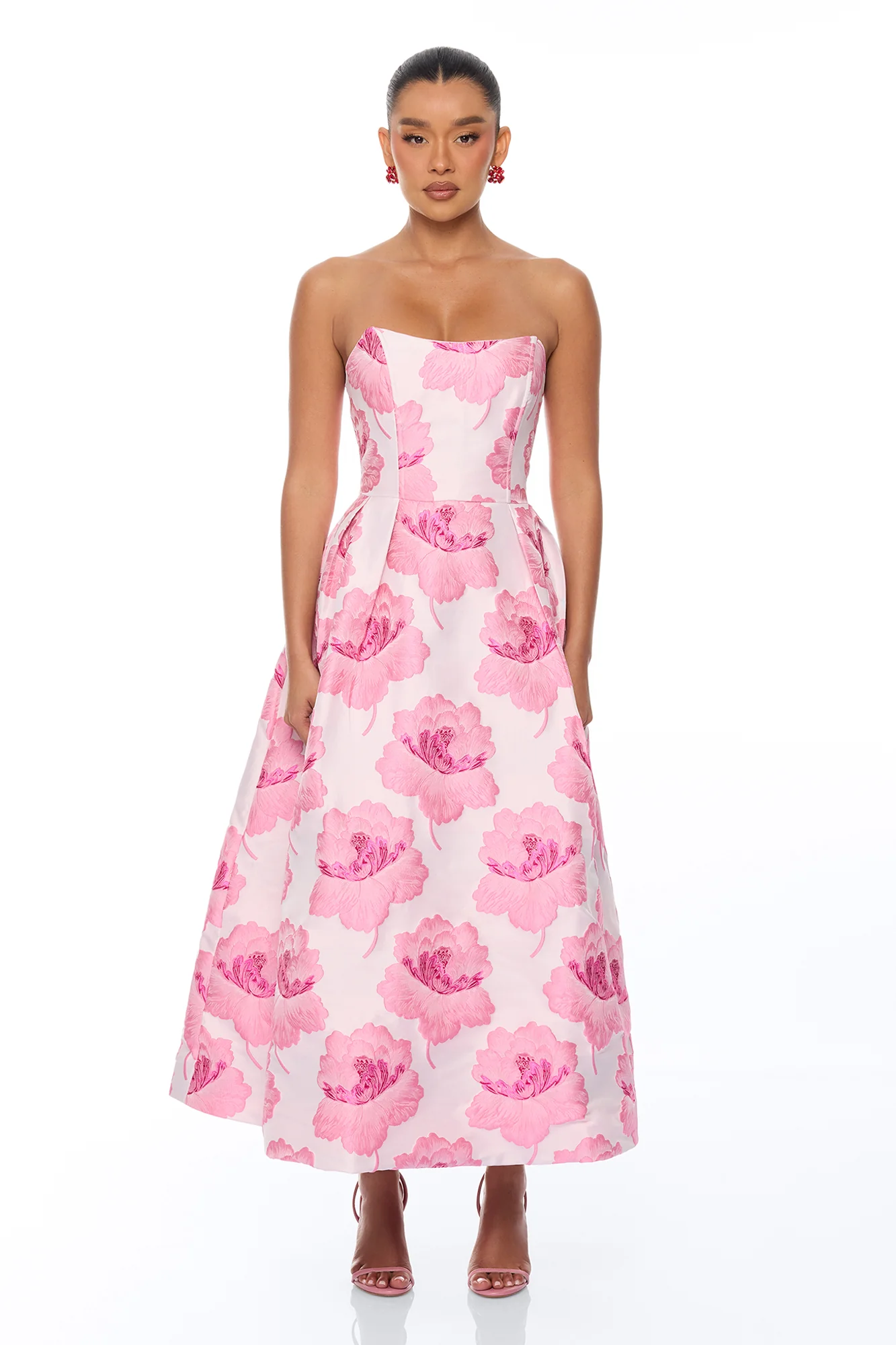 Fiora Strapless Jacquard Maxi Dress - Pink