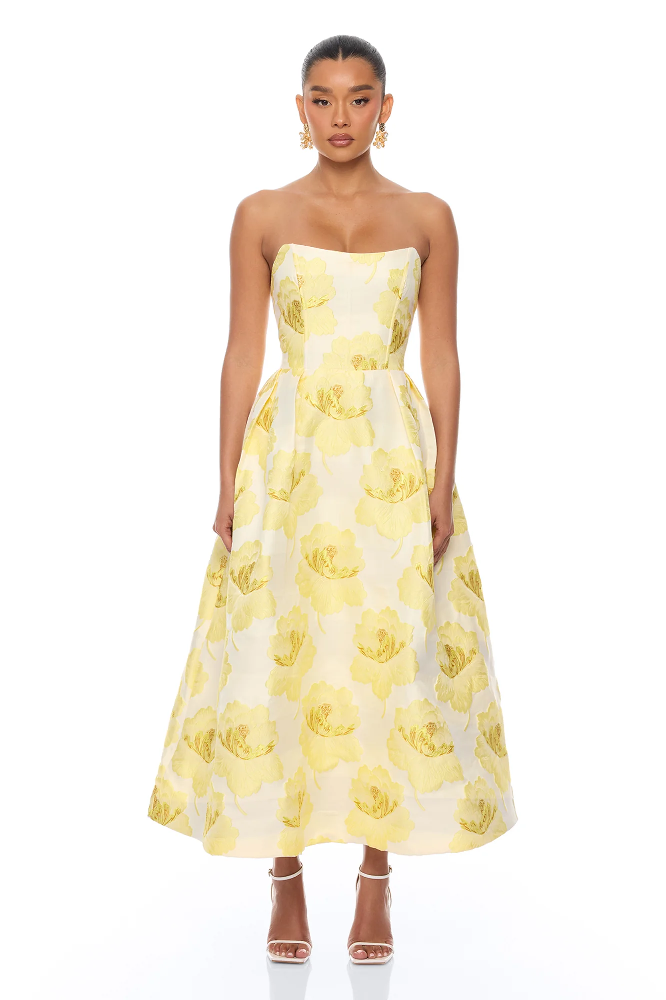 Fiora Strapless Jacquard Maxi Dress - Yellow
