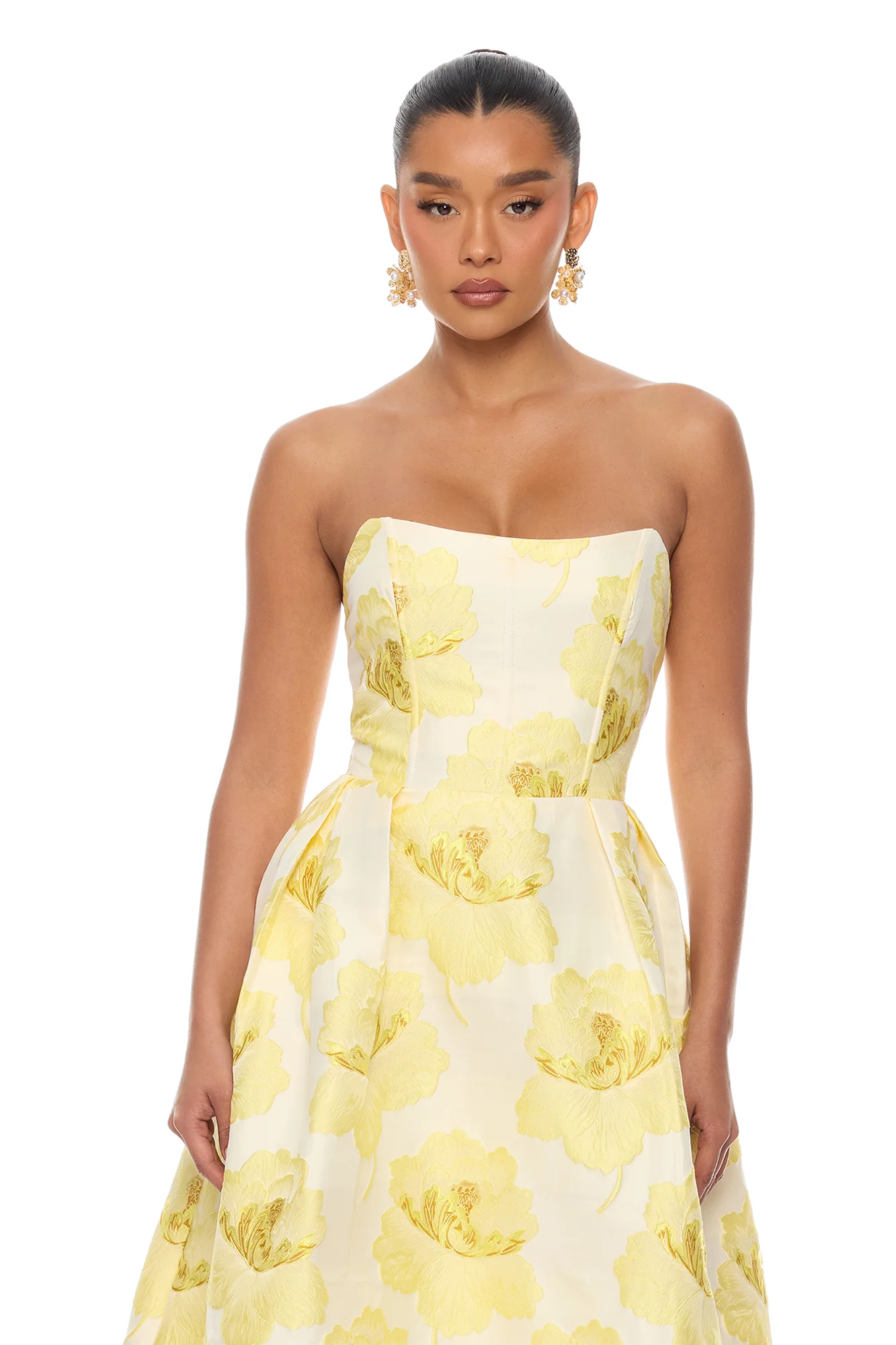 Fiora Strapless Jacquard Maxi Dress - Yellow - Image 2