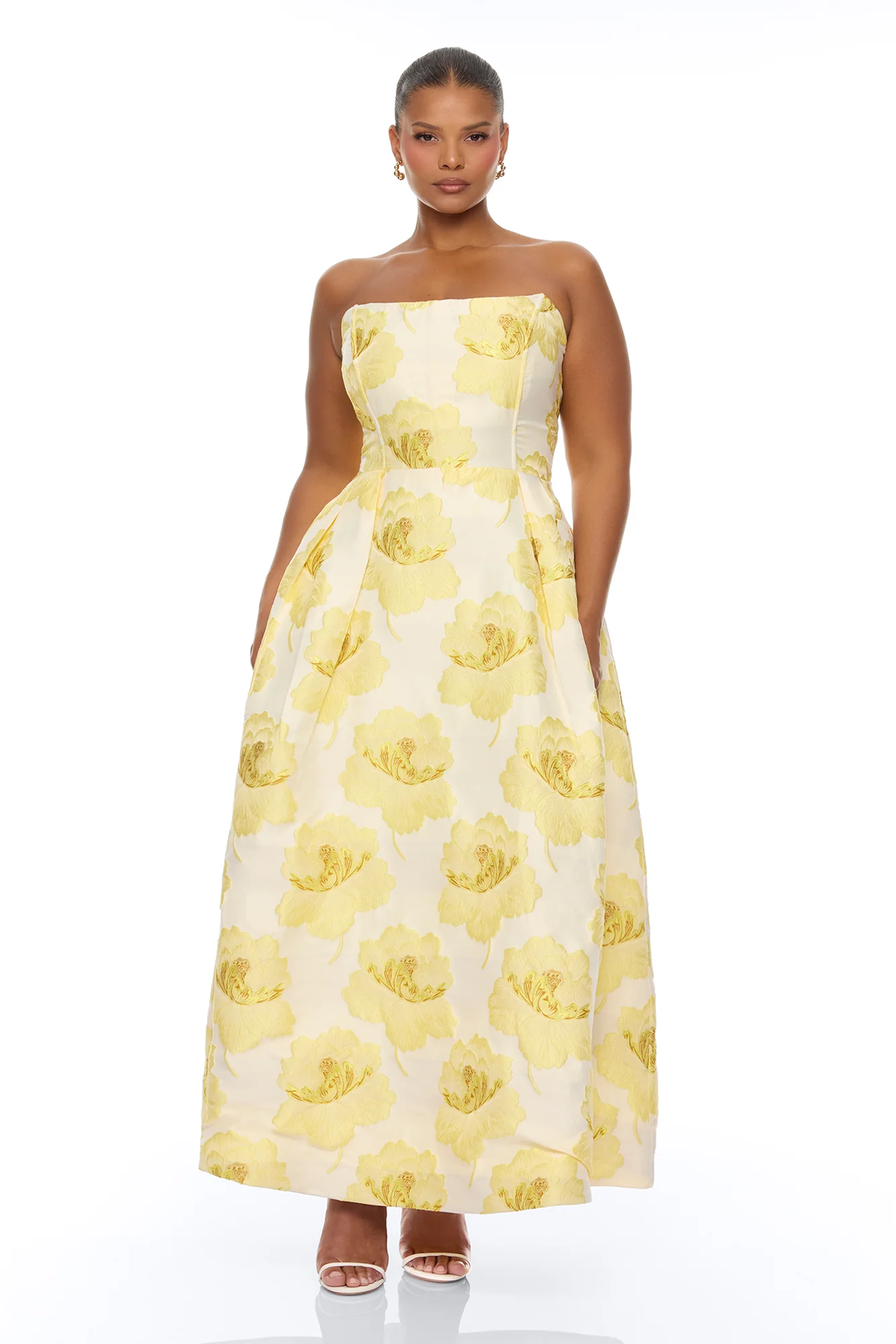 Fiora Strapless Jacquard Maxi Dress - Yellow - Image 5