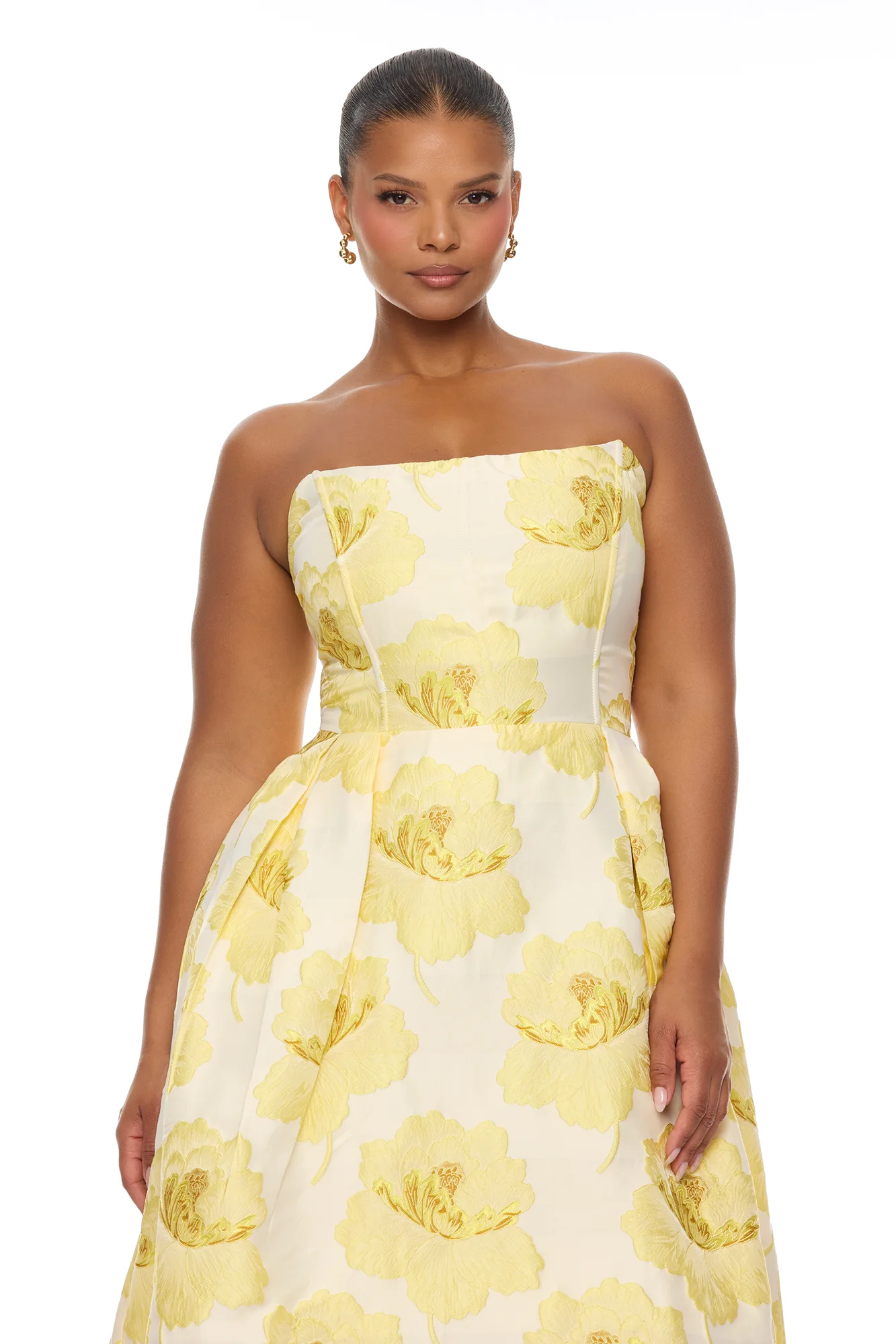Fiora Strapless Jacquard Maxi Dress - Yellow - Image 6