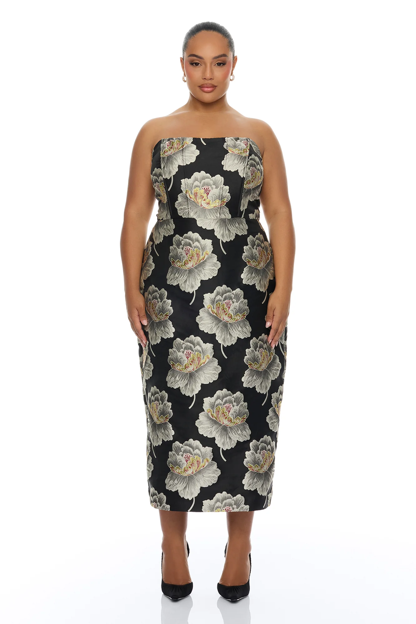 Fiora Strapless Jacquard Midi Dress - Black/combo - Image 5