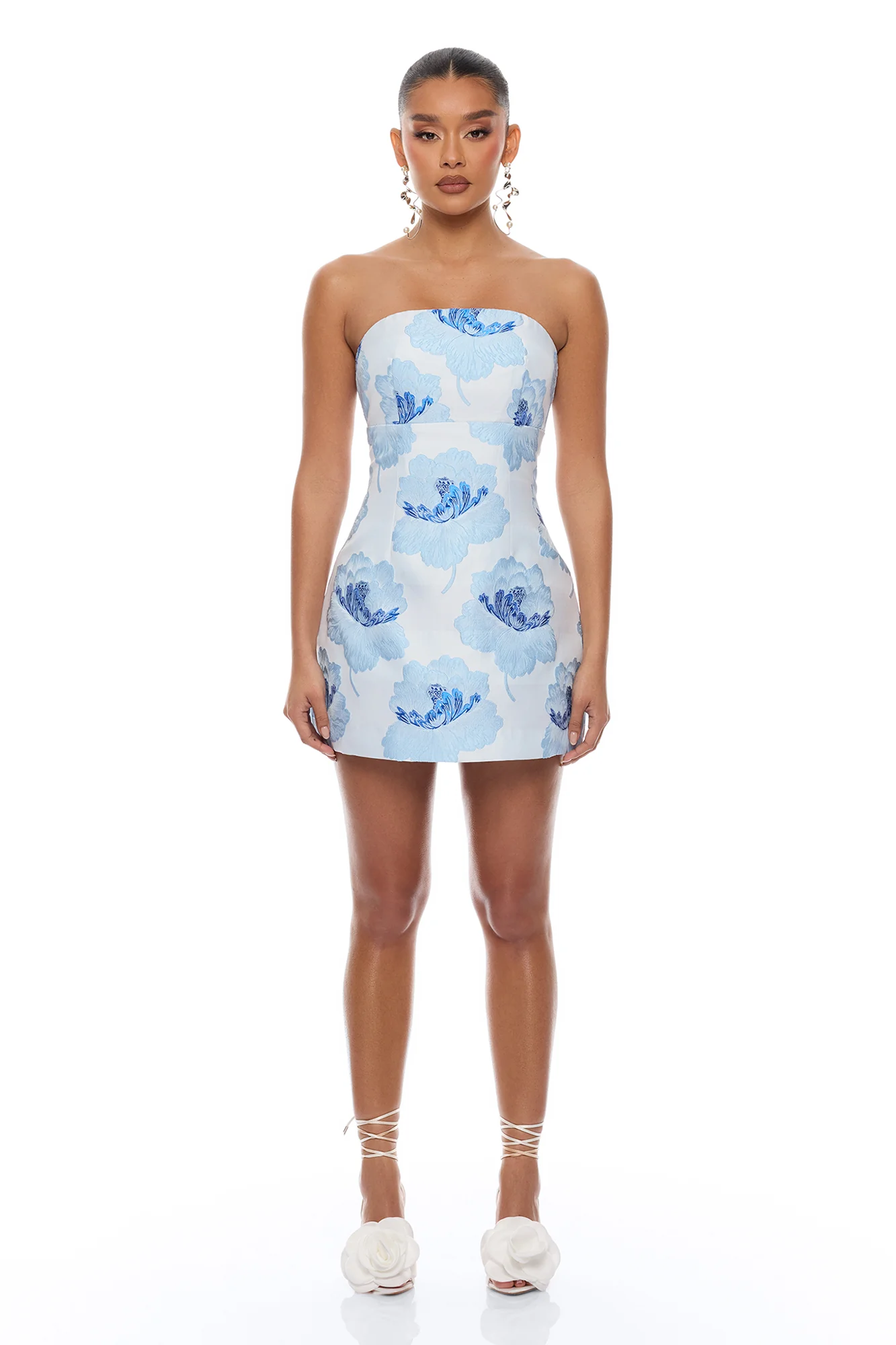 Fiora Strapless Jacquard Mini Dress - Blue