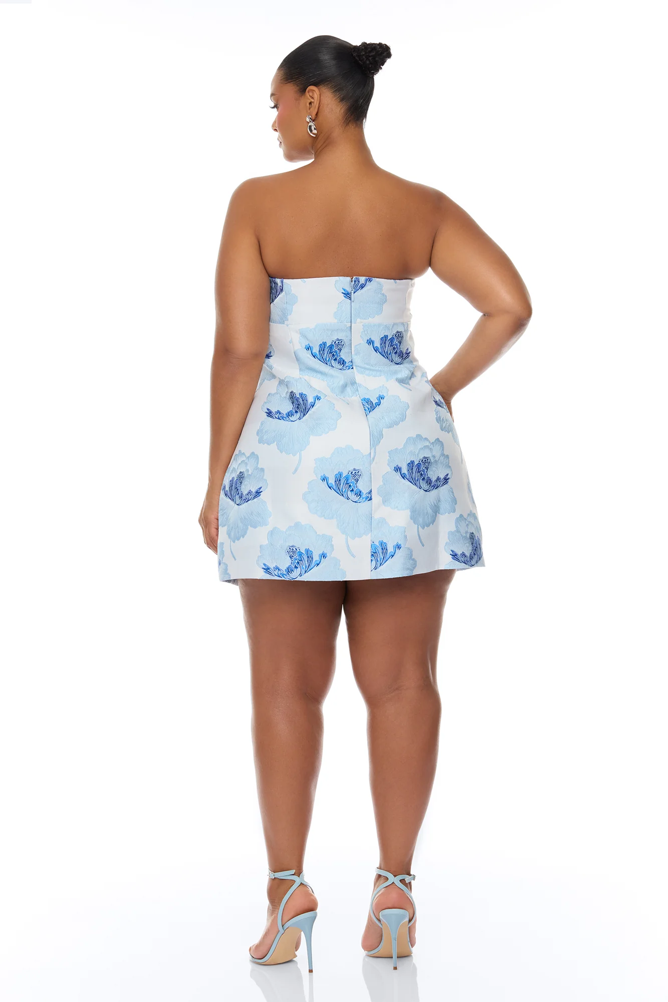Fiora Strapless Jacquard Mini Dress - Blue - Image 8
