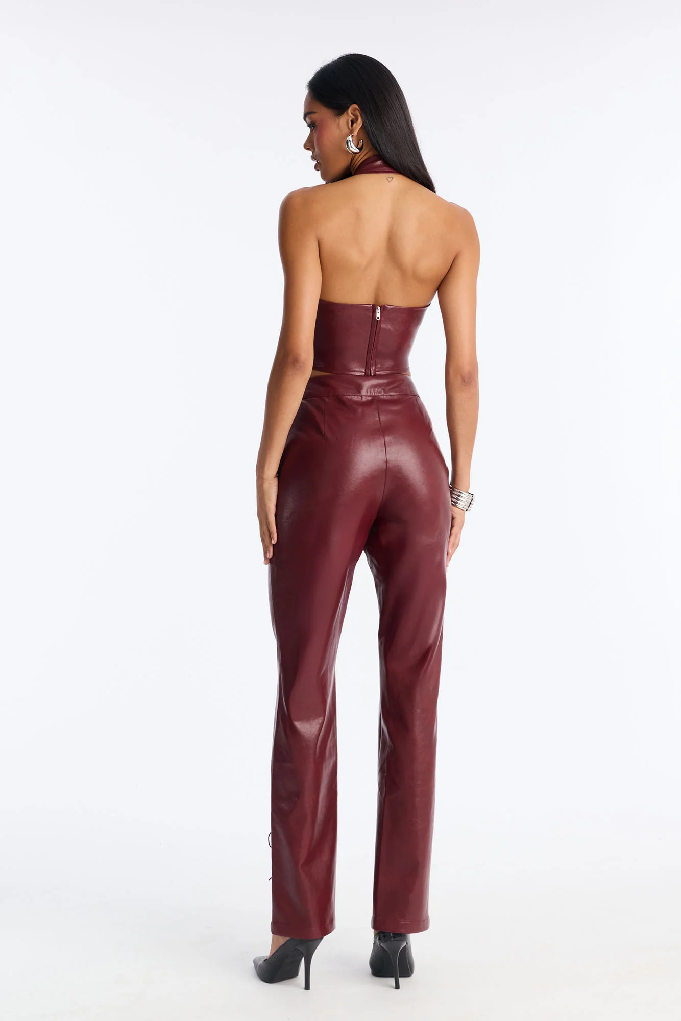 Fire Love Faux Leather Pant Set - Wine - Image 4