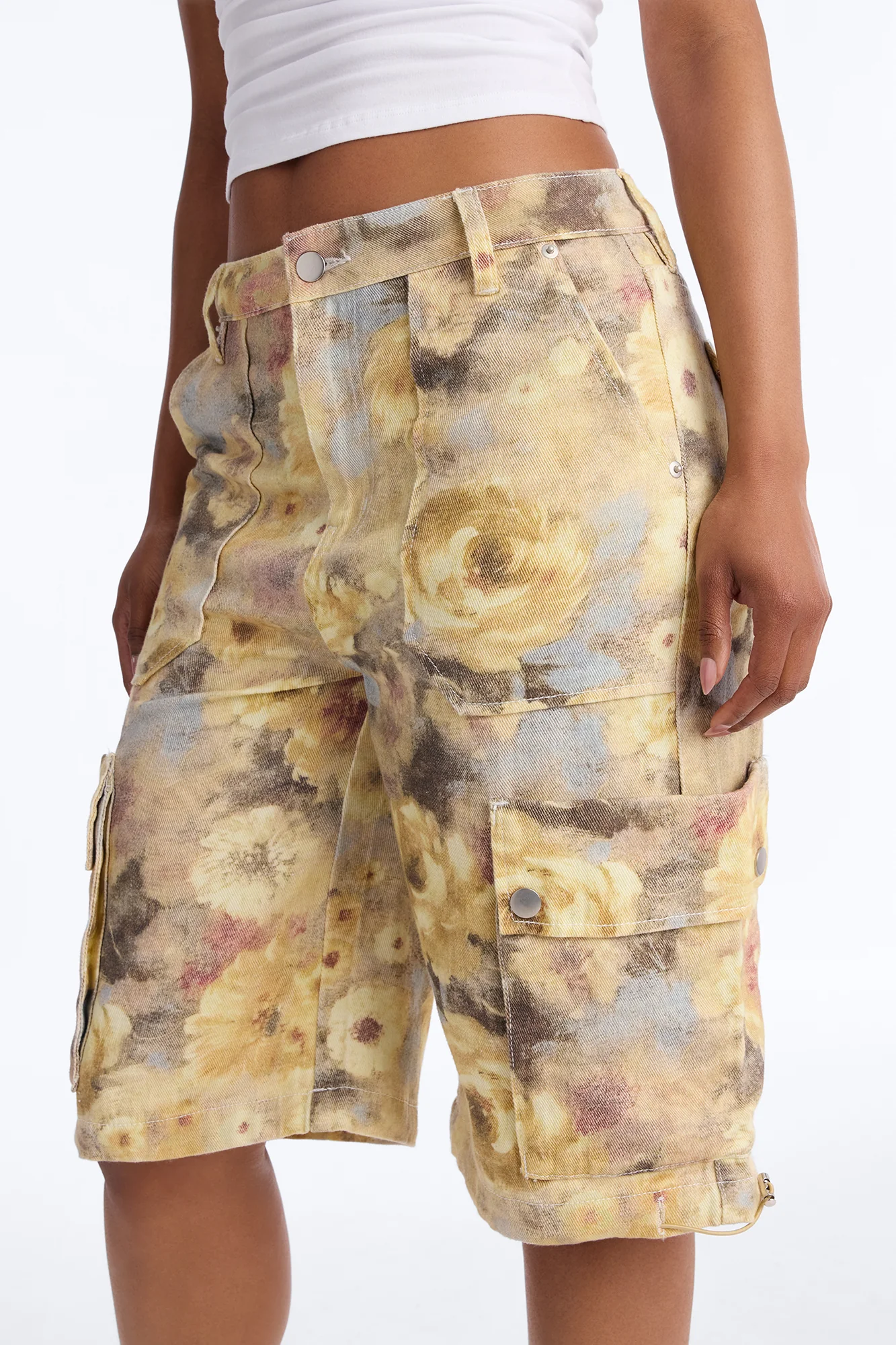 First Impression Cargo Denim Jorts - Yellow/combo - Image 3