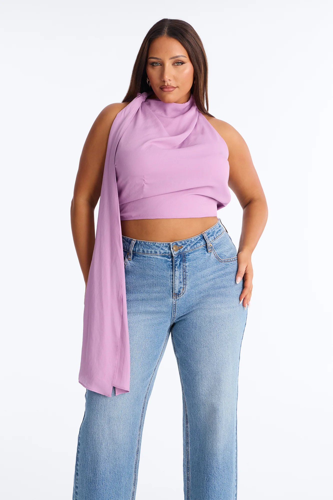 First Time Here Neck Scarf Halter Top - Violet - Image 6