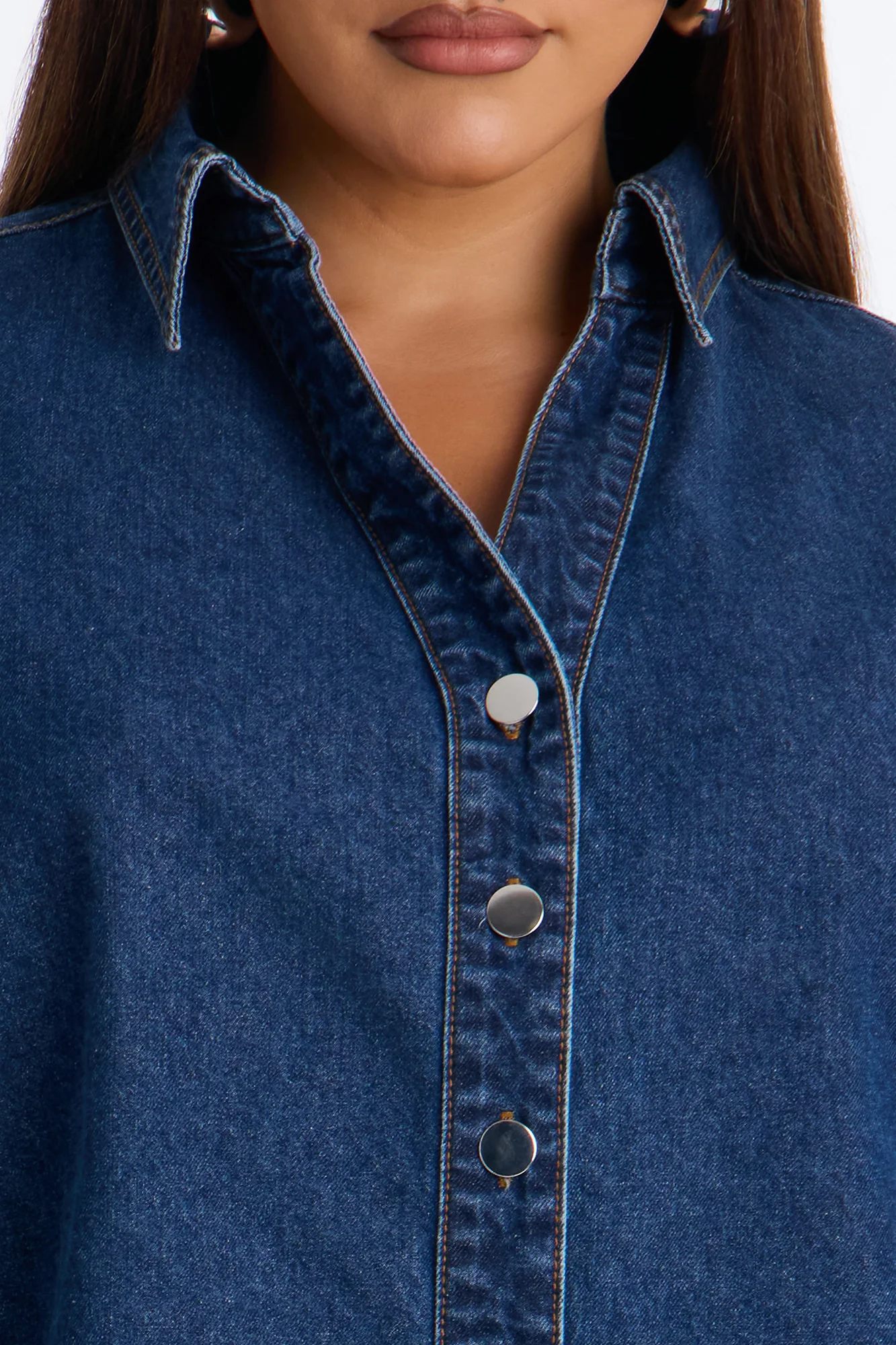 Fit Secured Oversized Denim Shirt - Dark Denim - Image 10