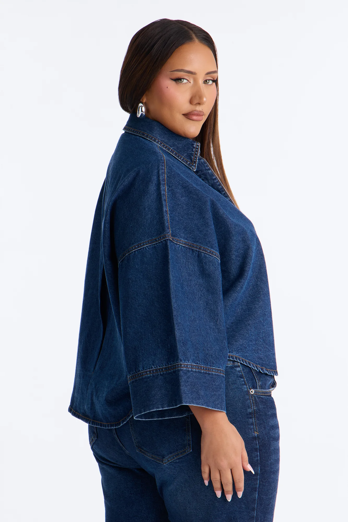 Fit Secured Oversized Denim Shirt - Dark Denim - Image 11