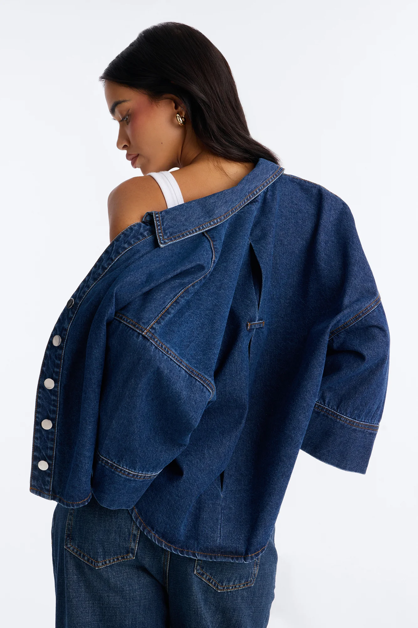 Fit Secured Oversized Denim Shirt - Dark Denim - Image 6