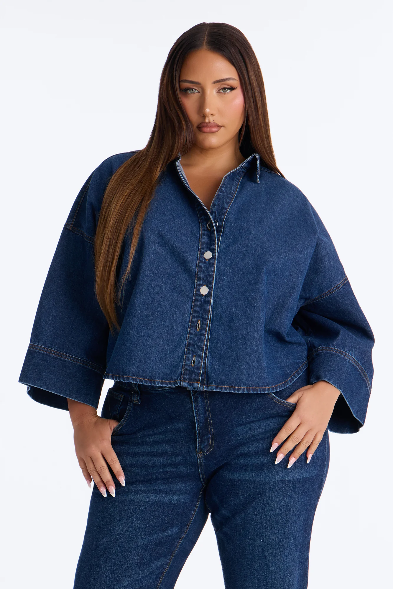 Fit Secured Oversized Denim Shirt - Dark Denim - Image 8