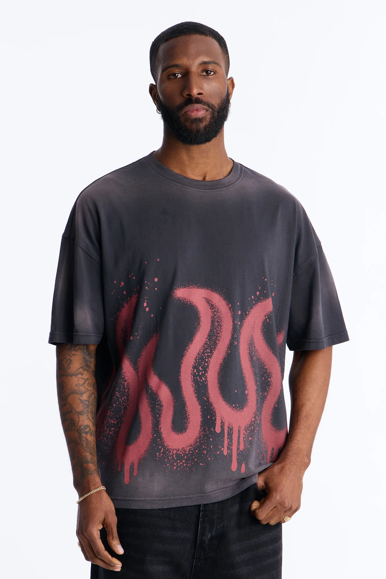 Flaming Outline Short Sleeve Tee - Black