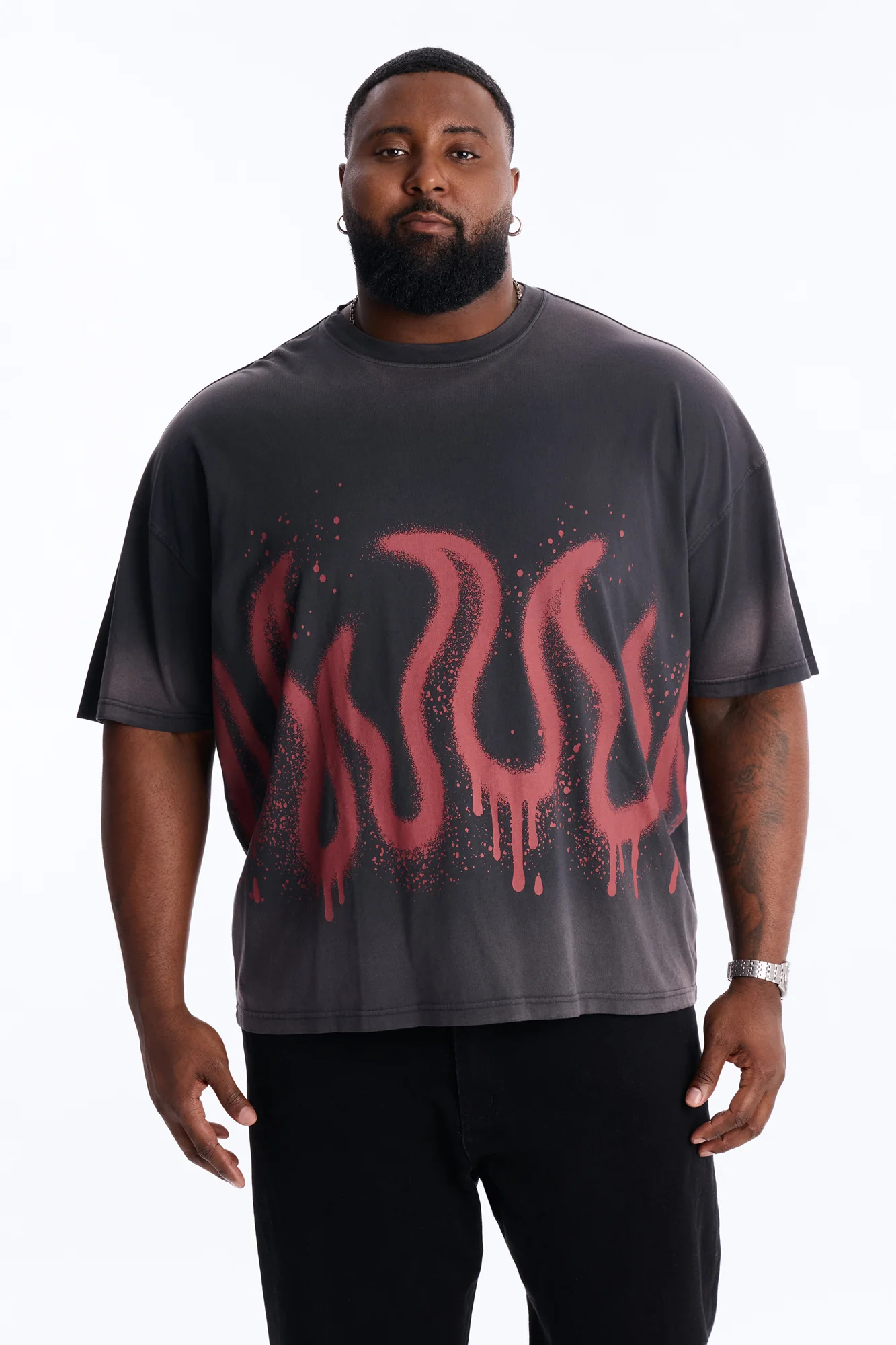 Flaming Outline Short Sleeve Tee - Black - Image 5