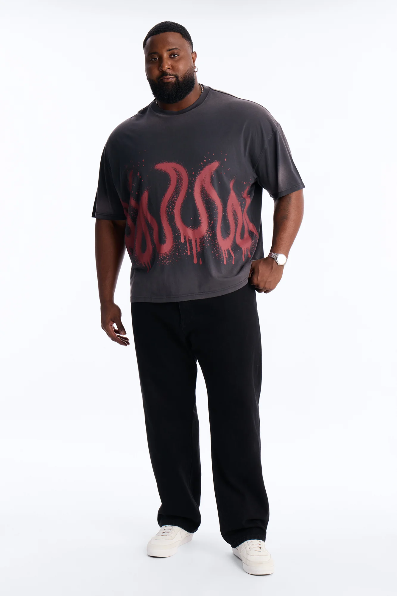 Flaming Outline Short Sleeve Tee - Black - Image 6