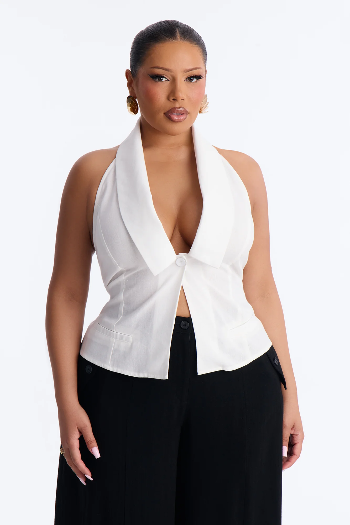 Flash On Linen Halter Top - White - Image 4