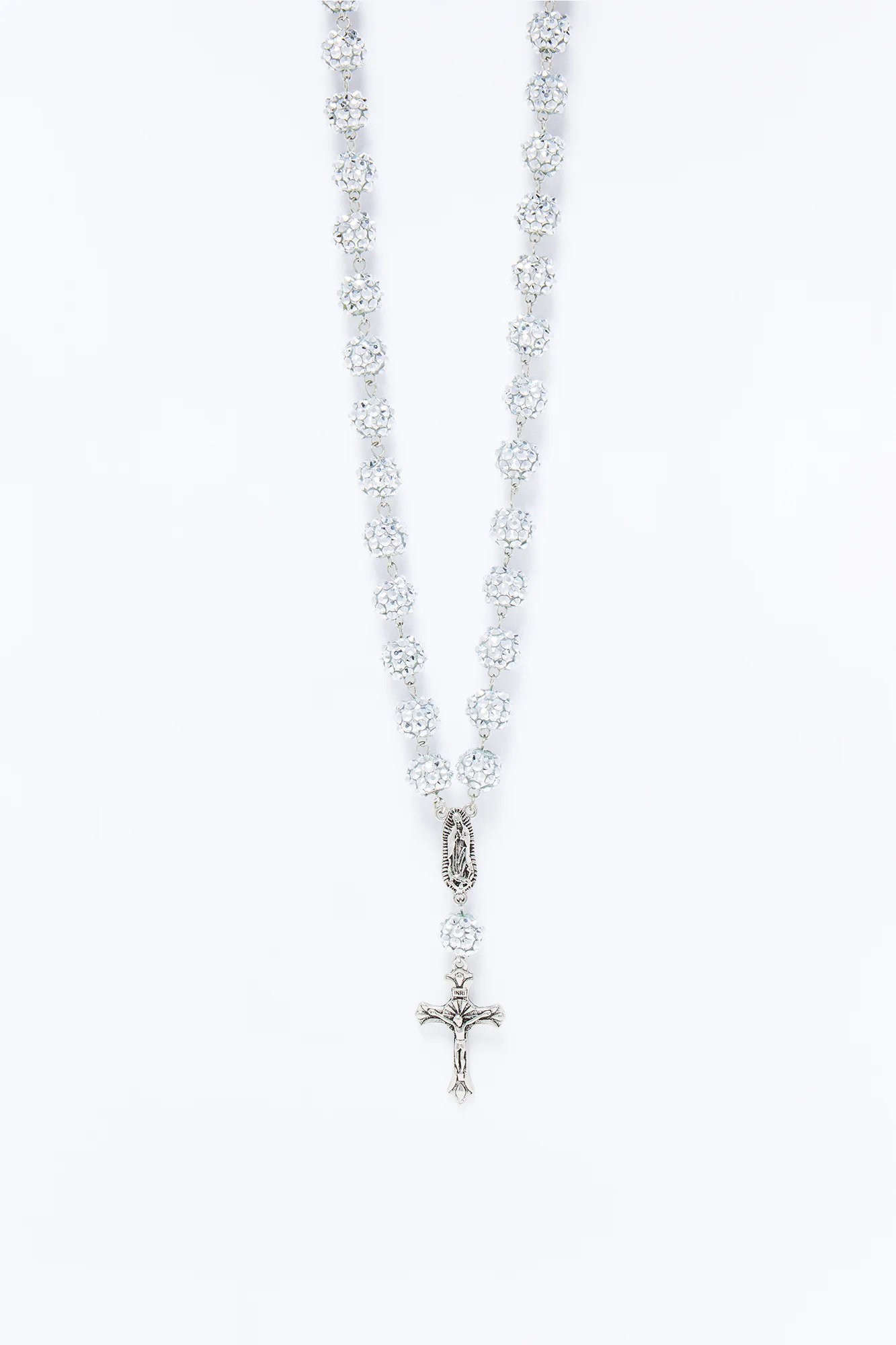 Flash Out Iced Beaded Rosary Chain Necklace - Silver - Image 3
