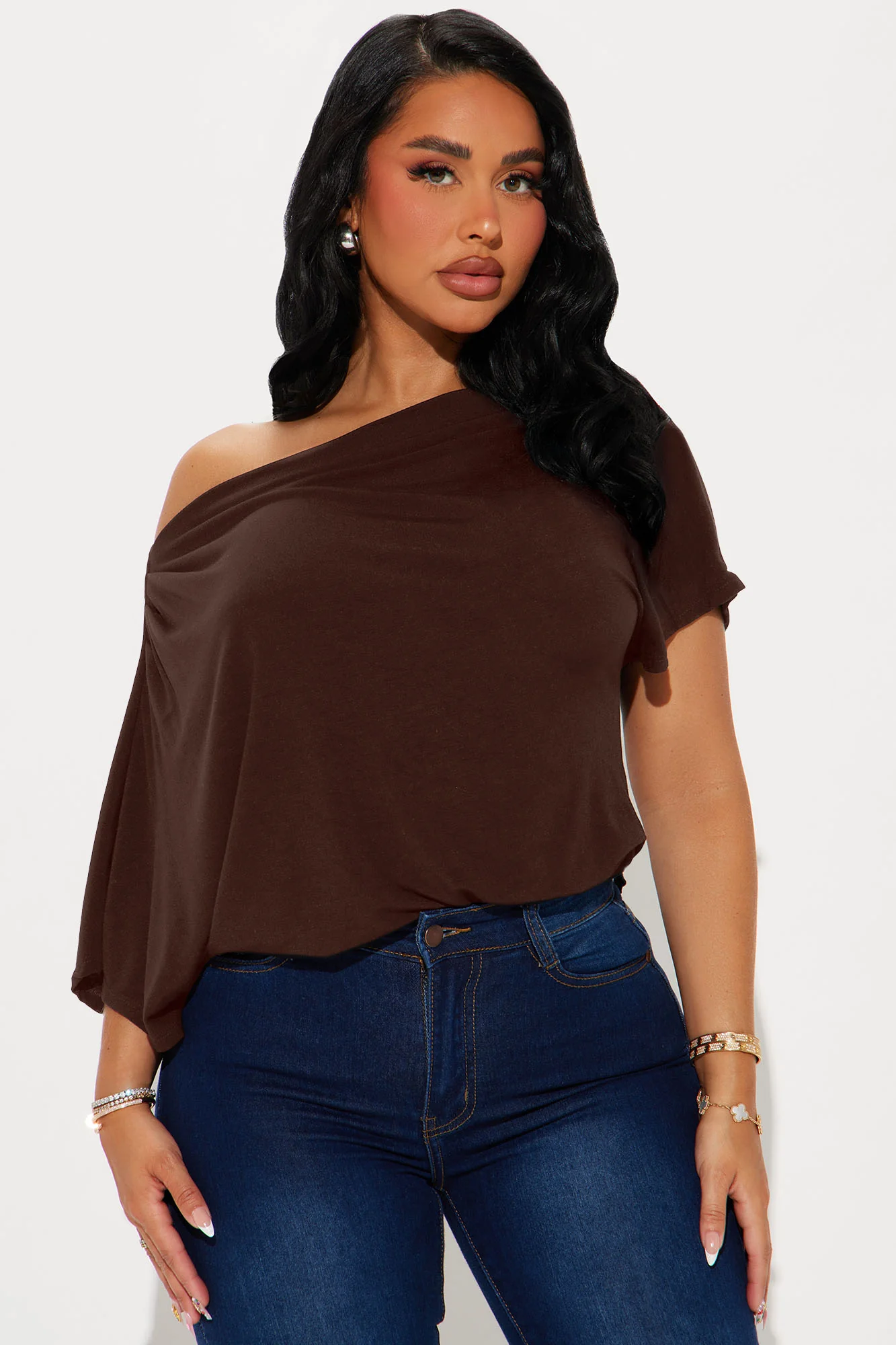 Flatter Me Off Shoulder Bodysuit - Brown - Image 3