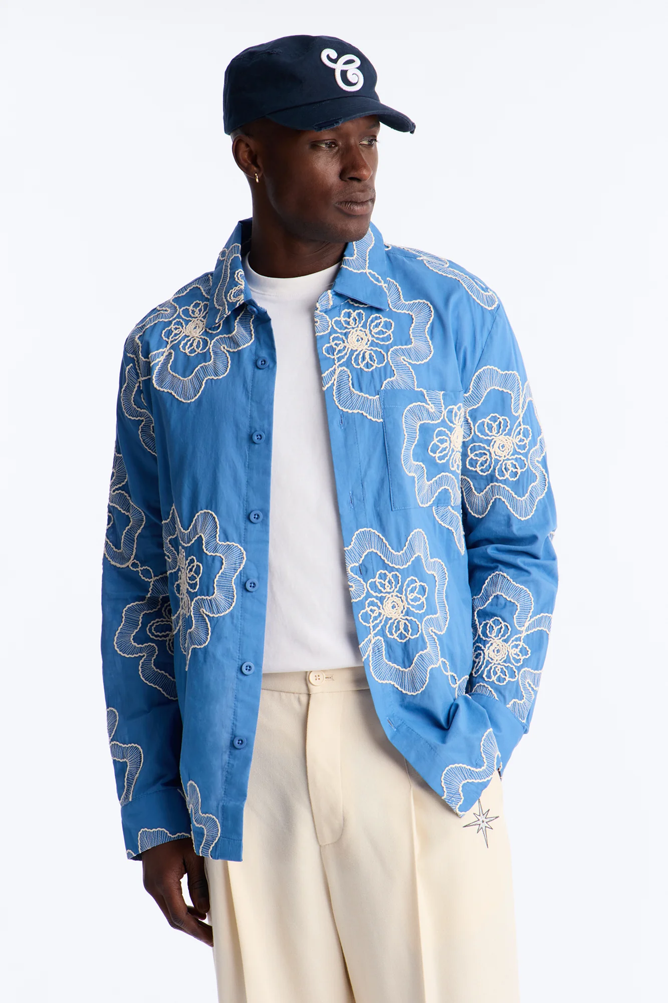 Fleur Entwine Long Sleeve Button Up Shirt - Blue