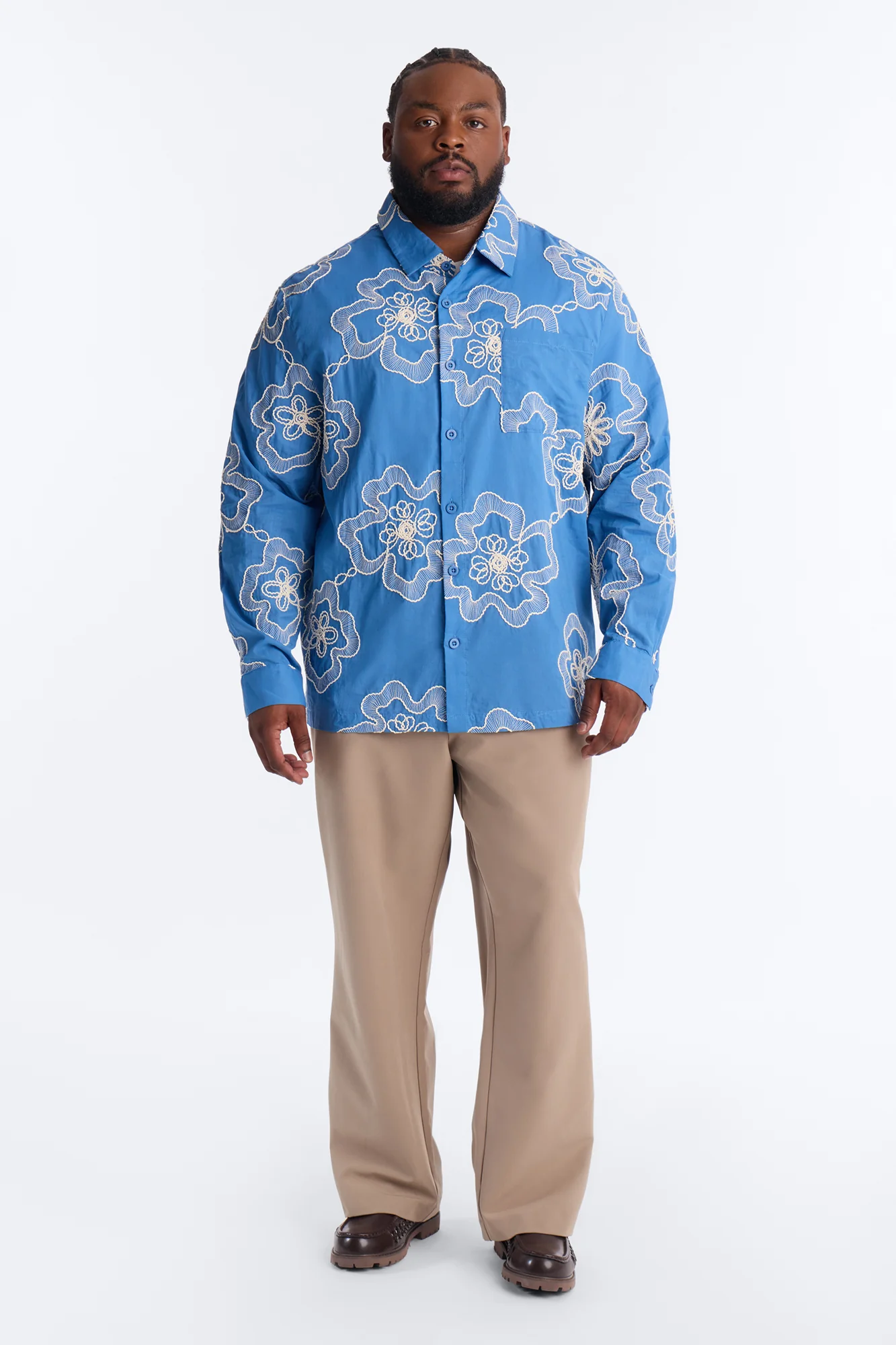 Fleur Entwine Long Sleeve Button Up Shirt - Blue - Image 7