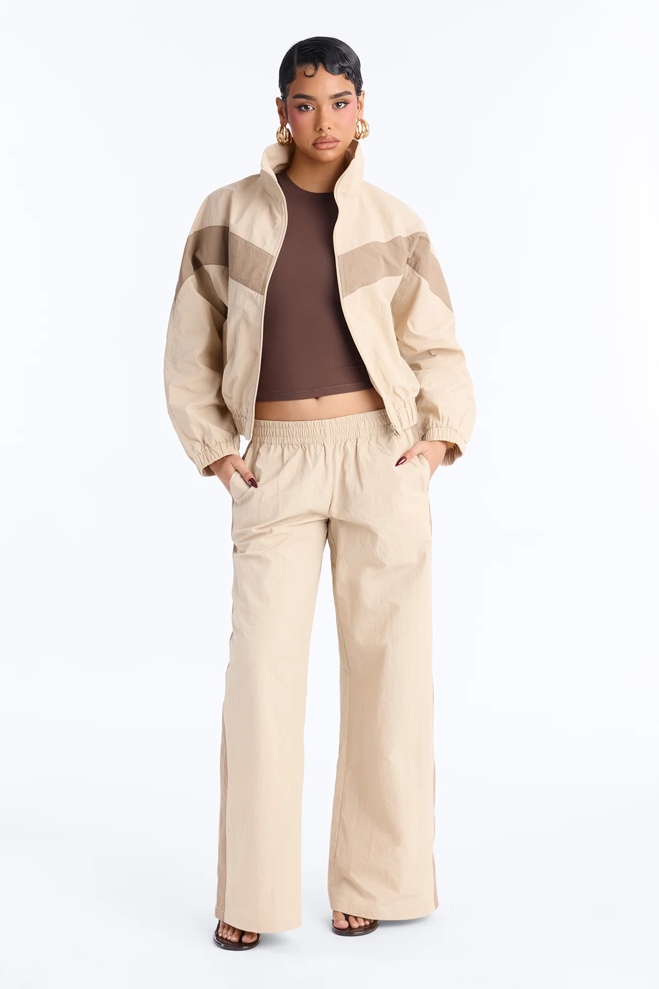 Flex Mode On Windbreaker Track Jacket - Taupe/combo - Image 2