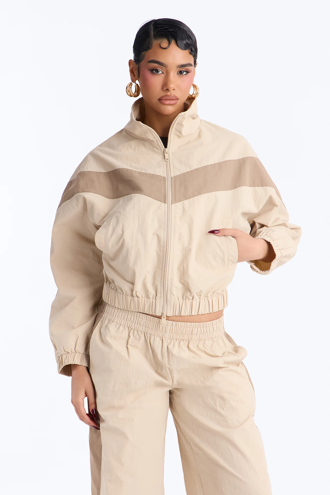 Flex Mode On Windbreaker Track Jacket - Taupe/combo - Image 3