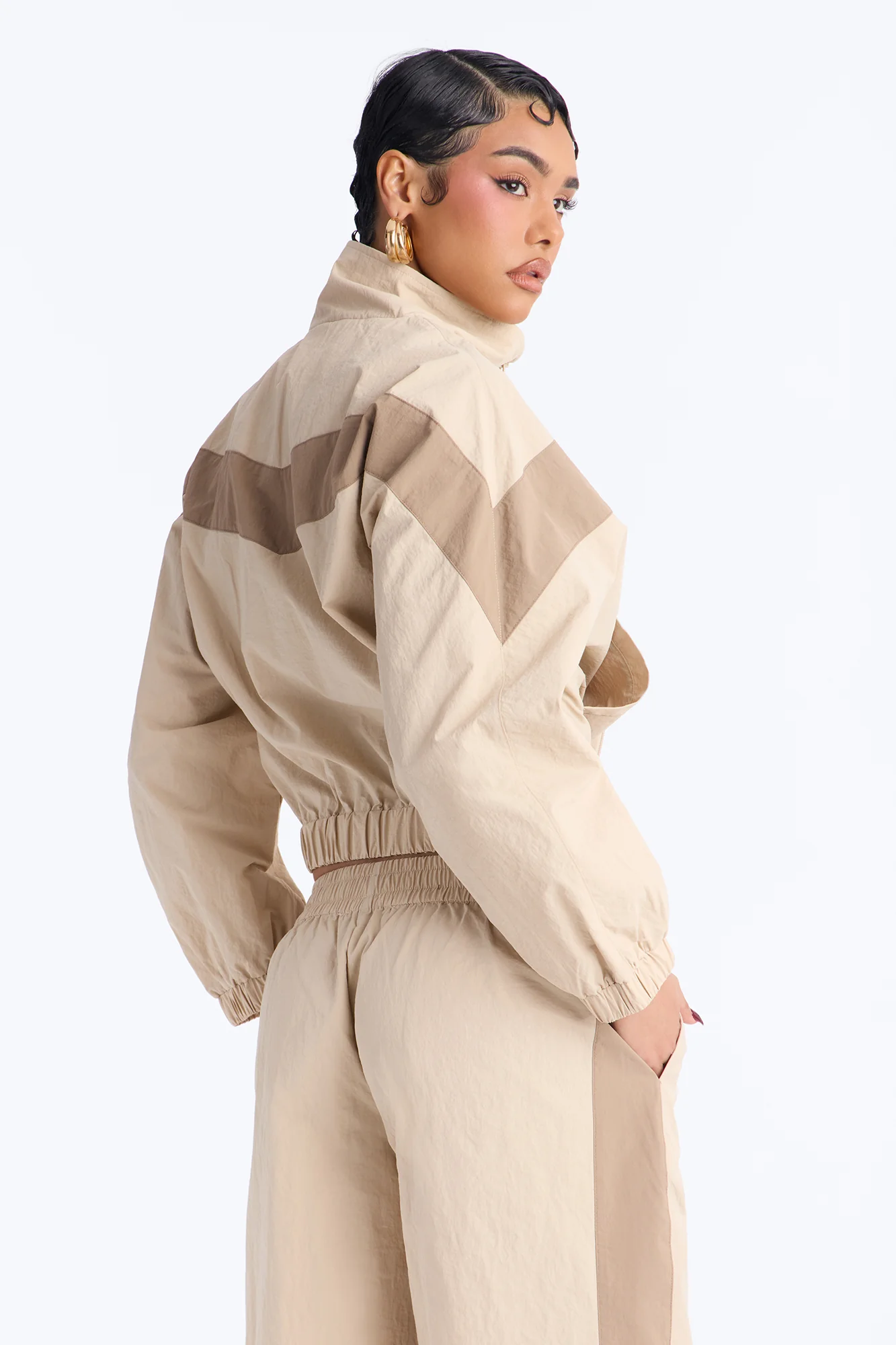 Flex Mode On Windbreaker Track Jacket - Taupe/combo - Image 4